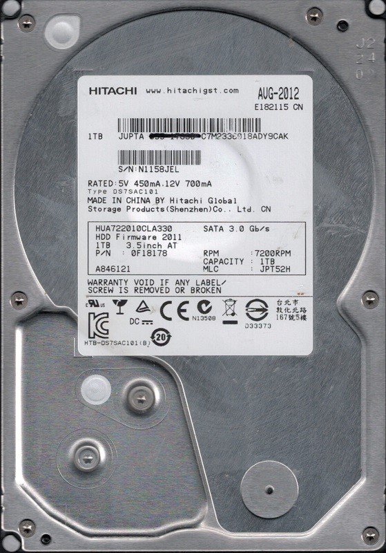 HUA722010CLA330 P/N: 0F18178 MLC: JPT52H MAC 655-1783B Hiatachi 1TB