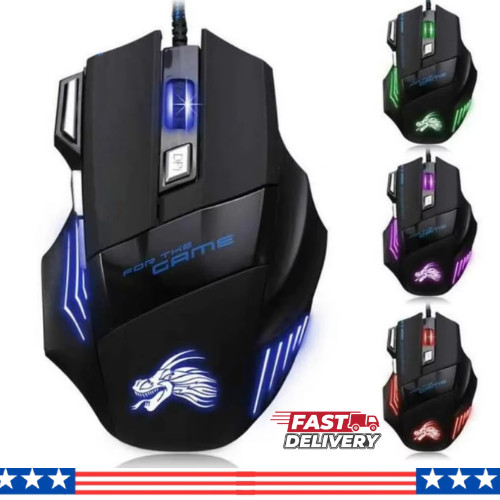 USB Wired Gaming Mouse 5500 DPI 7 Button LED Optical Mouse for PC