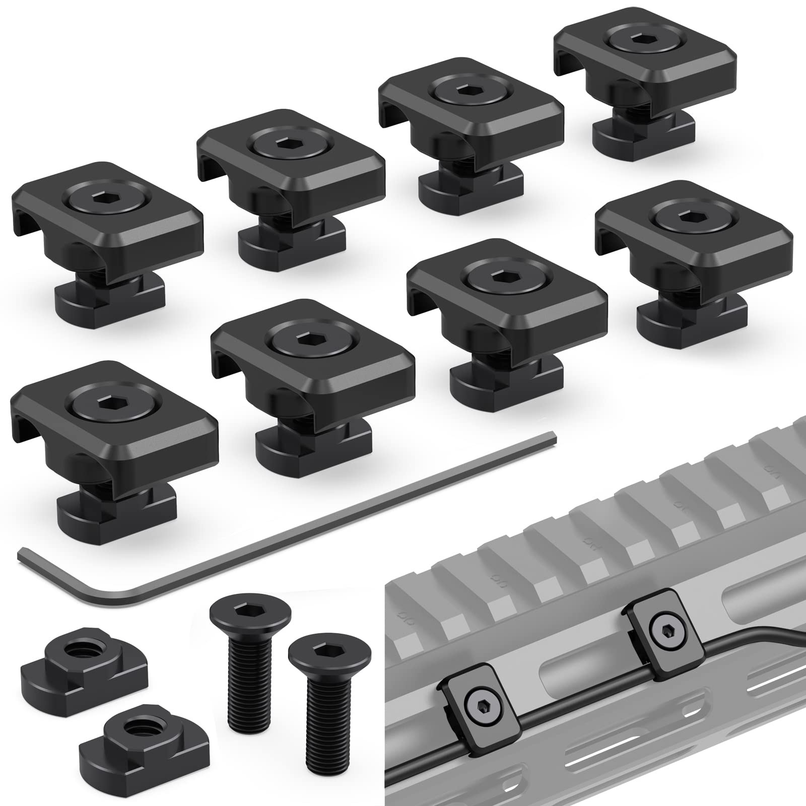 M-LOK Cable Guides for Flashlight Laser Wire Management Clips - 8 Pack Black