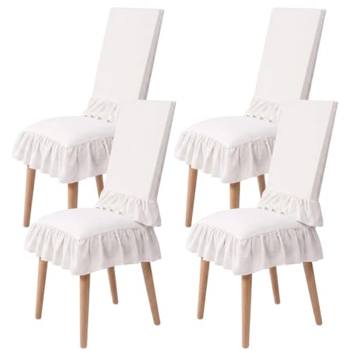 4 Set 17.5'' Ruffle Chair Cushions Cover and Back Cover Set | French Style,