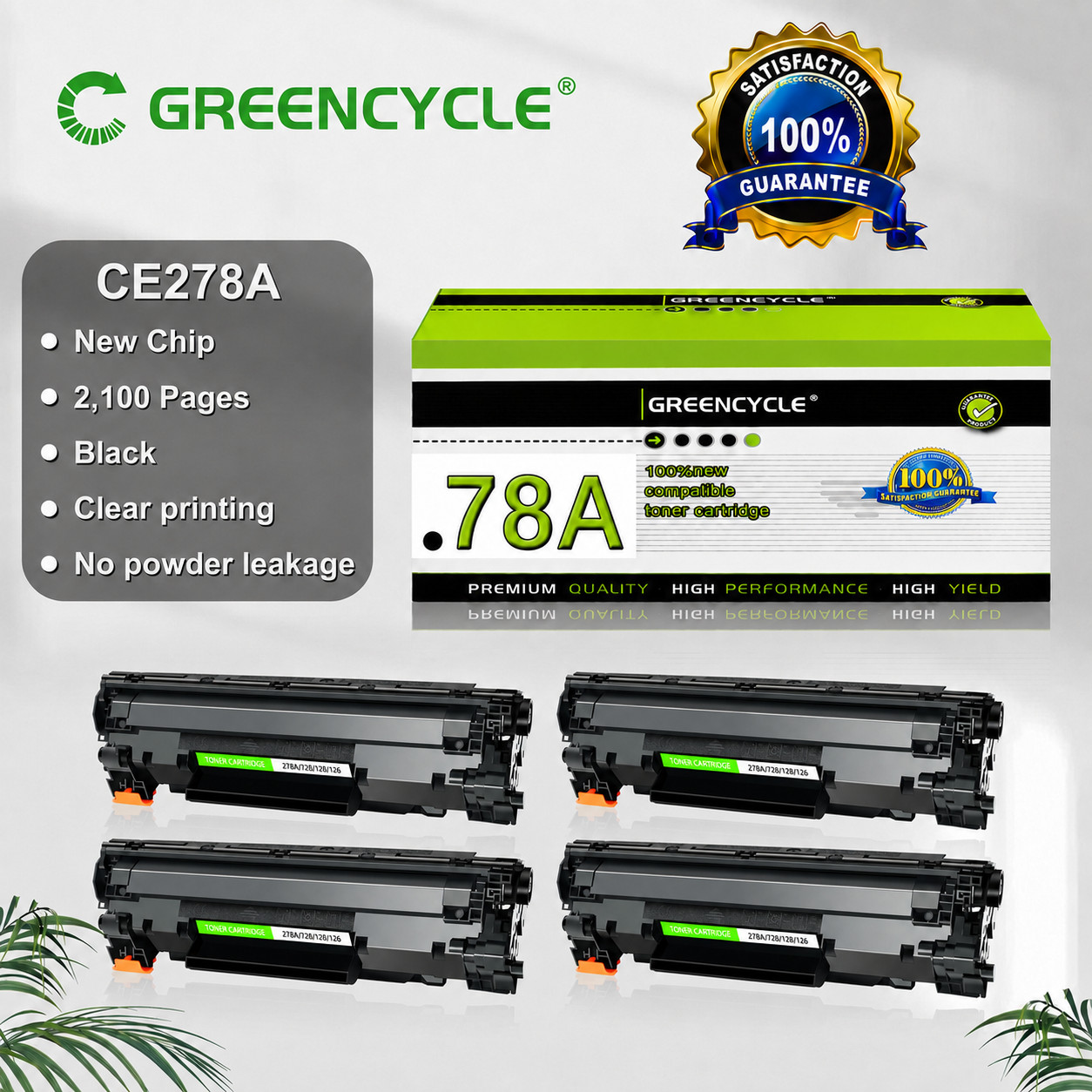 GREENCYCLE 4PK CE278A 78A Toner Cartridge Fits for HP LaserJet M1536dnf P1606dn