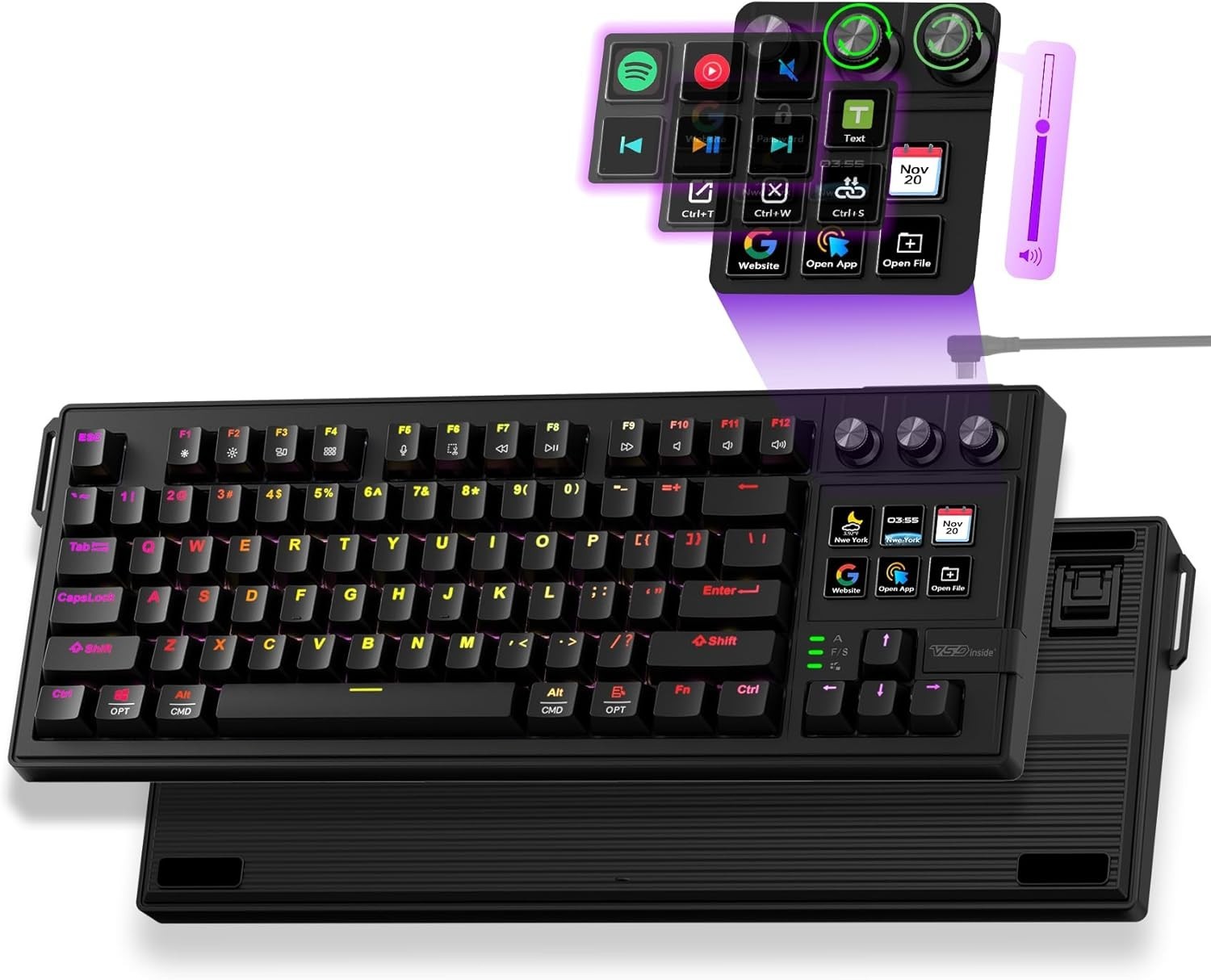 VSDINSIDE K1 Pro Macro Keyboard Programmable RGB Gaming Streaming Hot Swap LCD