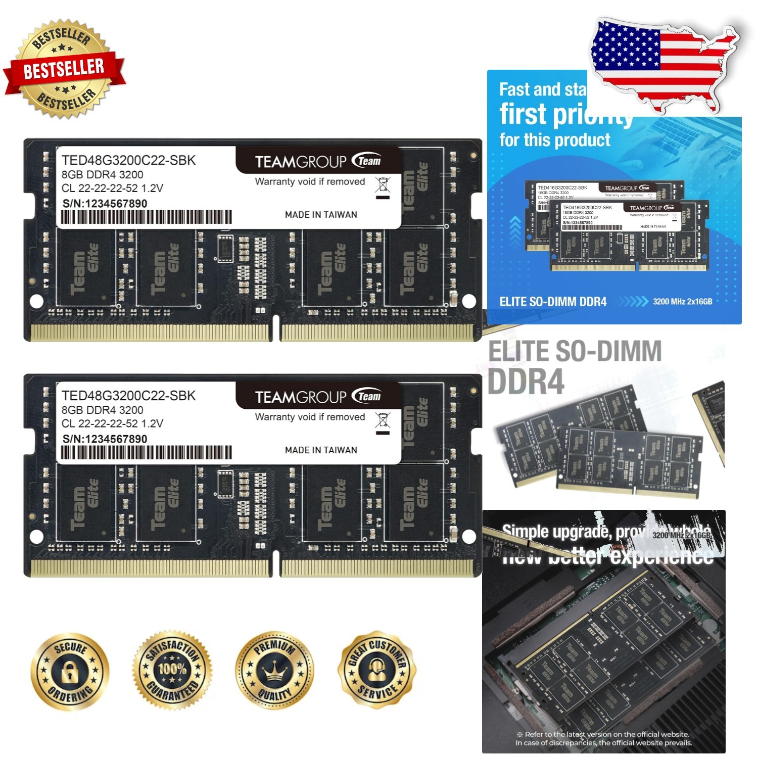 Elite 16GB DDR4 SODIMM Laptop RAM 2x8GB 3200MHz PC4-25600 CL22 Upgrade