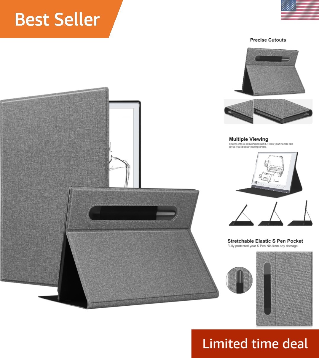 Lightweight Protective Case for Remarkable 2 10.3" Tablet with Pen Holder