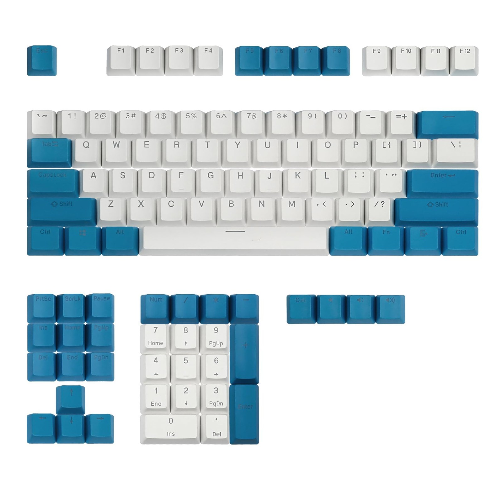 Backlit Blue White Combo PBT Keycap Set Double Shot OEM Profile Puller