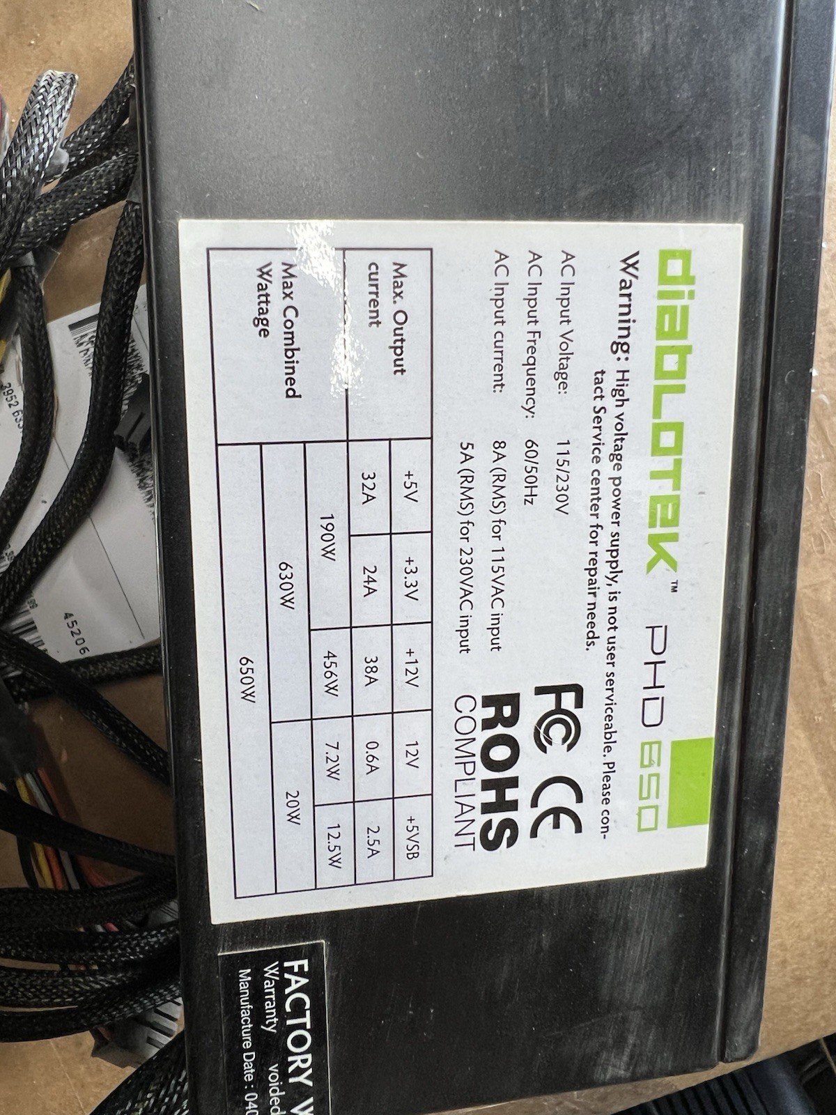 Diablotek PHD650M Power Supply PHD Series 80 Percent Efficiency