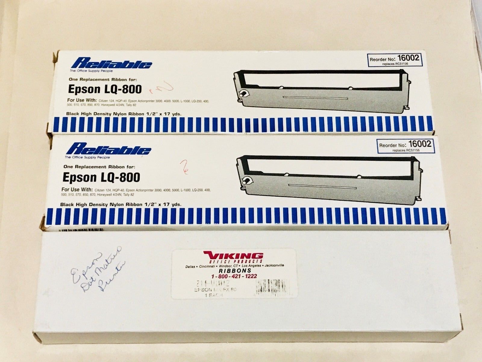 EPSON MX/FX 80 and EPSON LQ-800 Replacement Ribbons (Lot of 3)