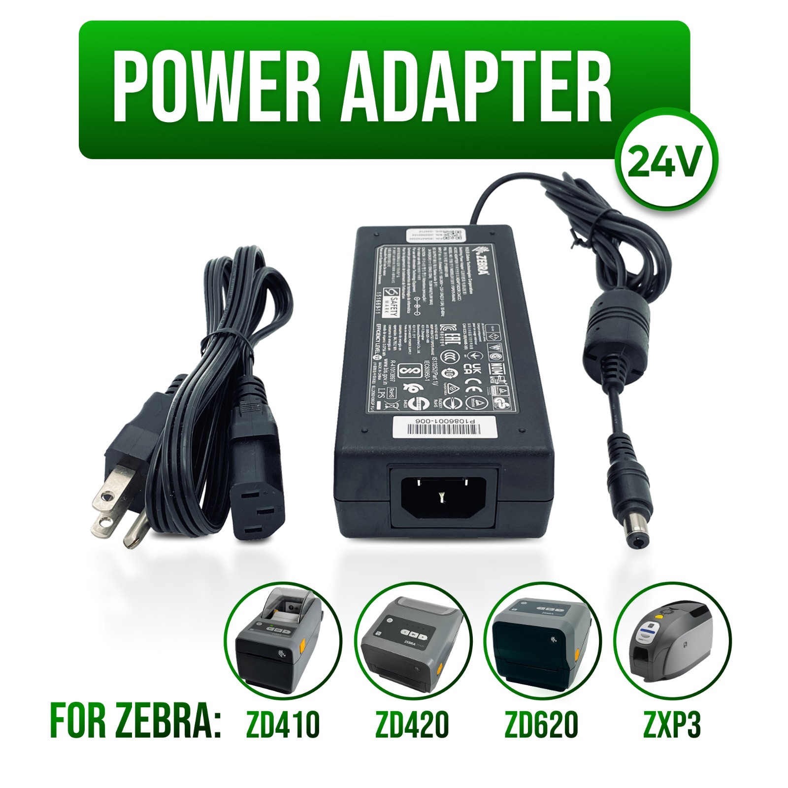 NEW Original Zebra 75W Power Adapter for ZD410 ZD420 ZD620 ZXP3 Label Printer