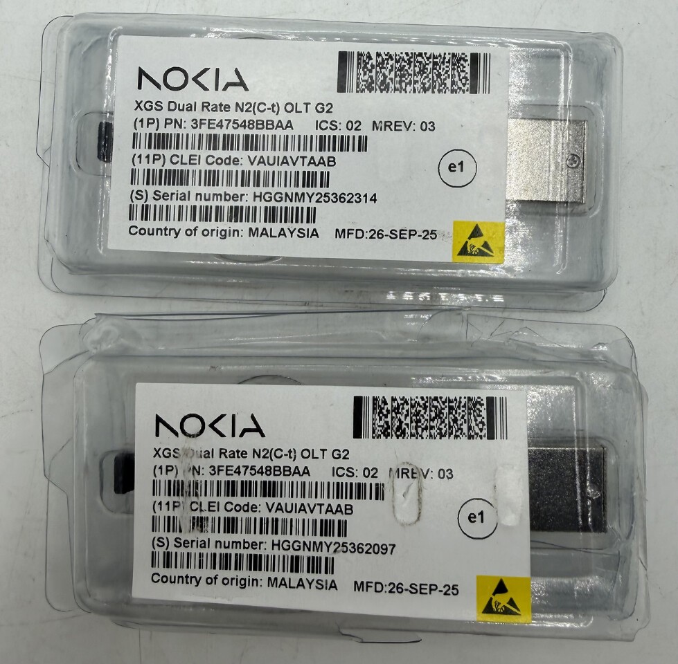 LOT OF 2 NOKIA XGS DUAL RATE N2 TRANSCEIVERS OLT G2 3FE47548BB
