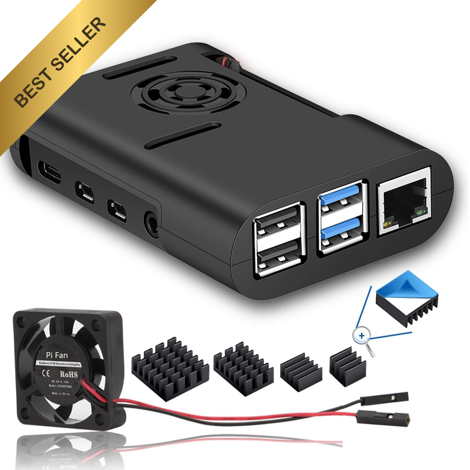 Raspberry Pi 4 Case with Cooling Fan Heatsink for Model 4B Protective Enclosure