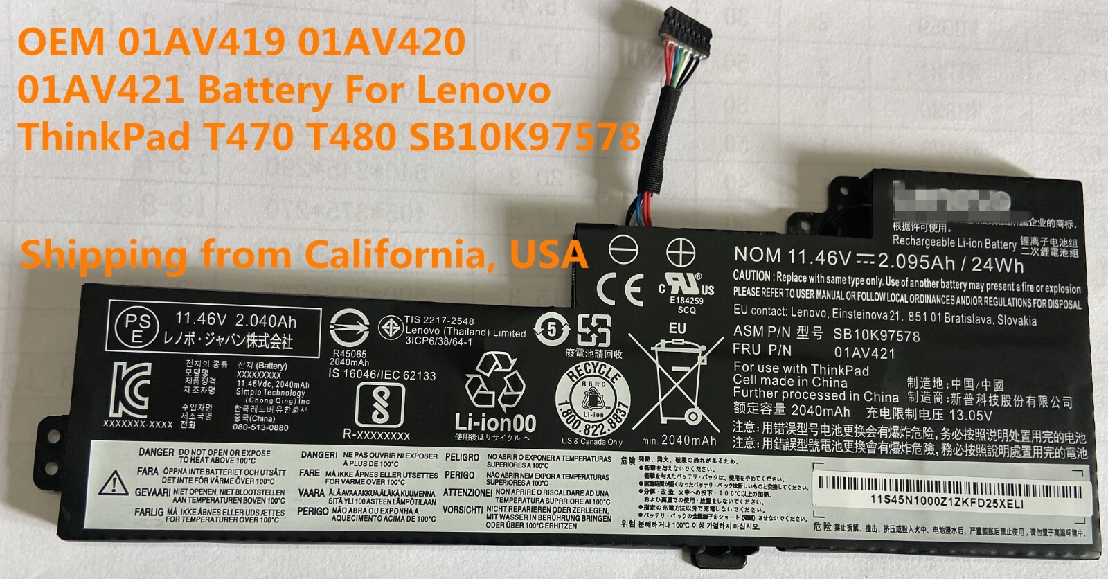 New Genuine 01AV421 01AV419 T470 T480 Battery for ThinkPad A475 A485 TP25 Series