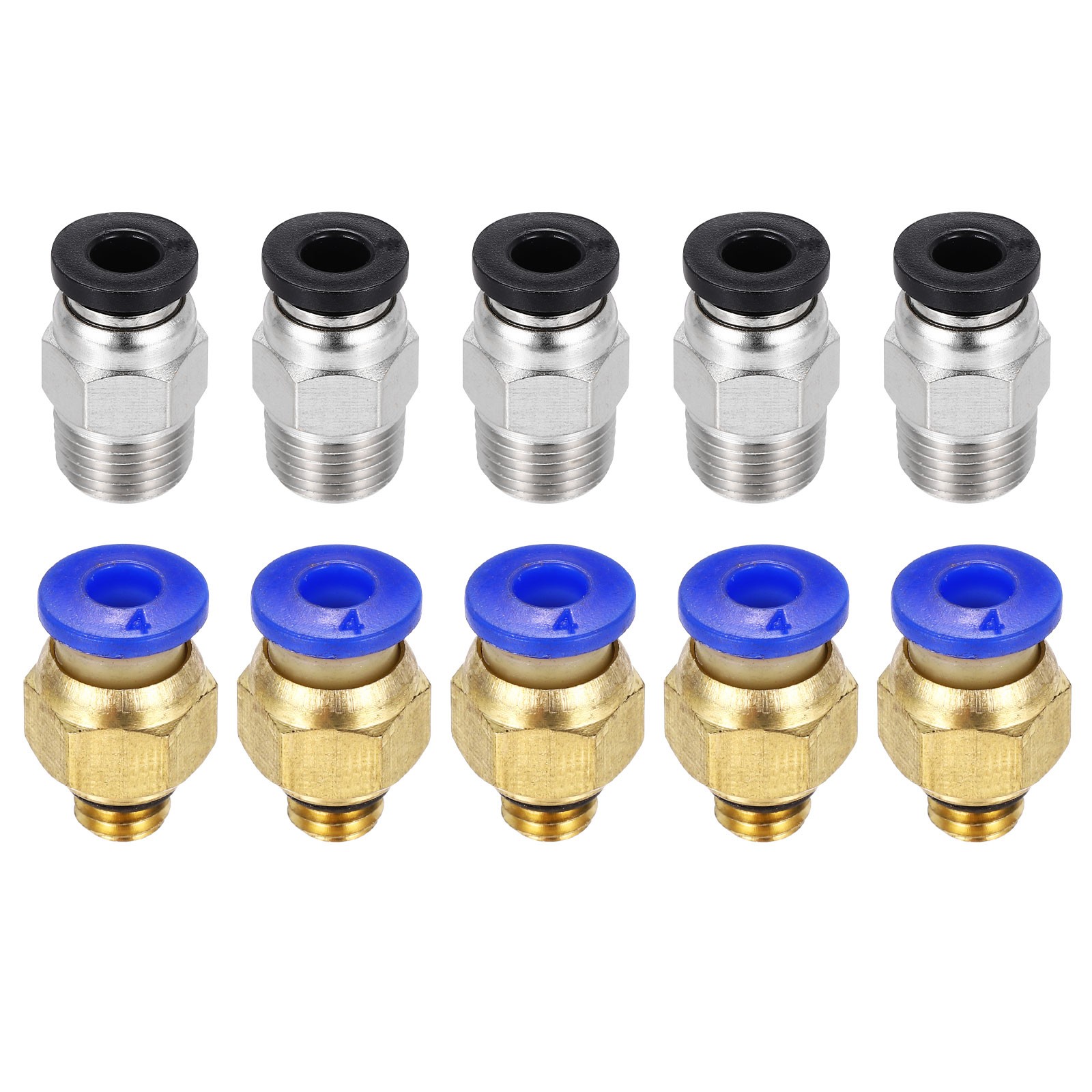 10 Pcs PC4-M6/M10 Straight Through Fitting, 2x4mm Tubes, Blue/Black
