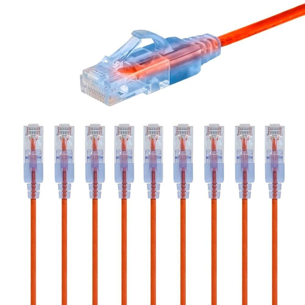 10 Pcs 1FT CAT6A RJ45 Ethernet Network Slim Patch Cable UTP Copper 30AWG Orange