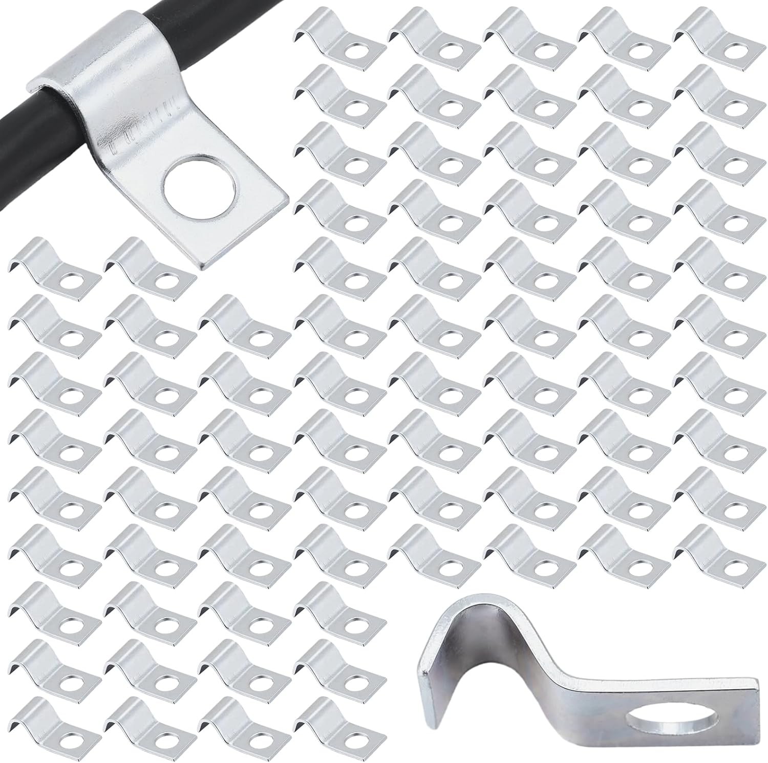 100 Pcs Cable Wire Screw Clips 1/4 Inch, Zinc Plated Steel Clamp Outdoor Cord Cl