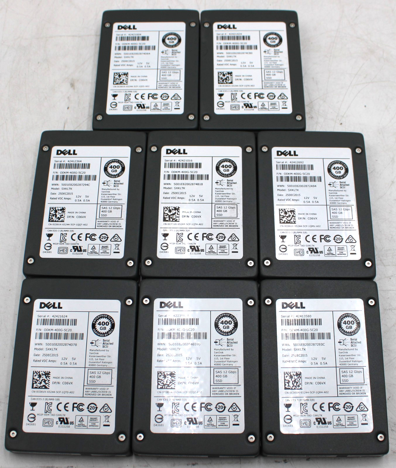 Lot of 8 - Dell SXKLTK 400GB SAS 2.5" SSD Solid State Drive ODKM-400G-5C20