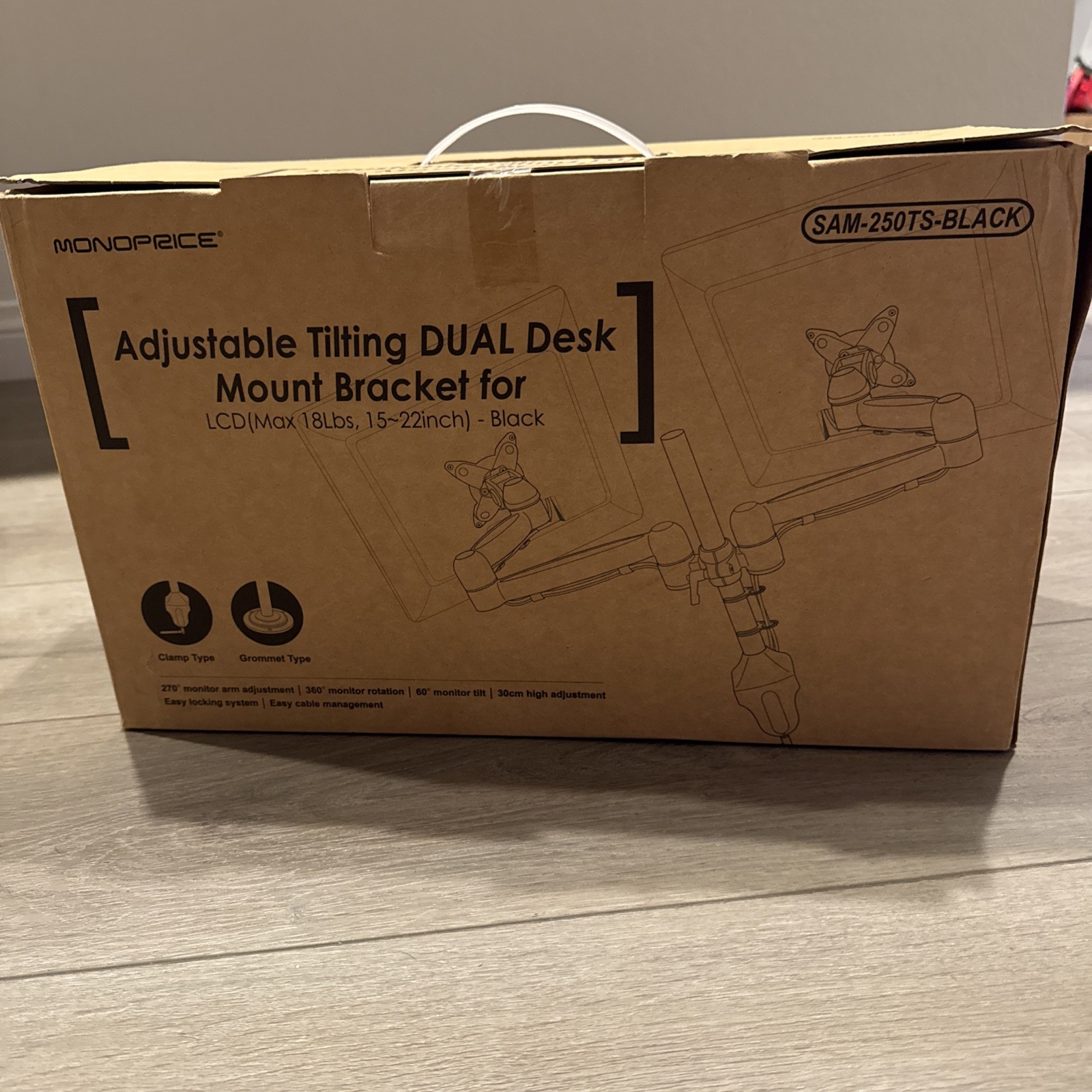 Brand New Monoprice Tilt/Swivel DUAL Monitor Desk Mount Bracket 15-22in Monitors