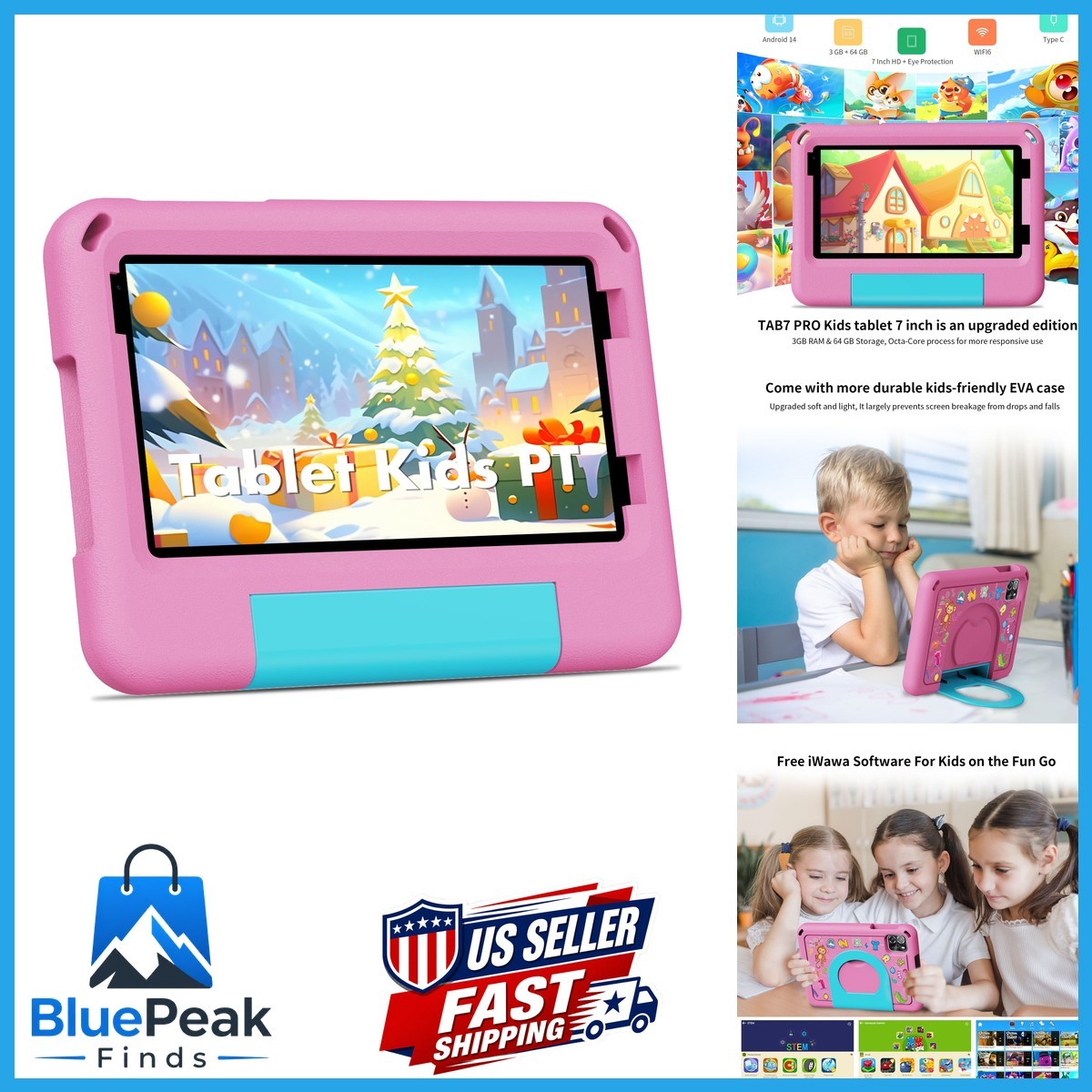 PRITOM TAB7 PRO 7" 64GB 3GB RAM Android 14 WiFi Dual Camera Pink Tablet