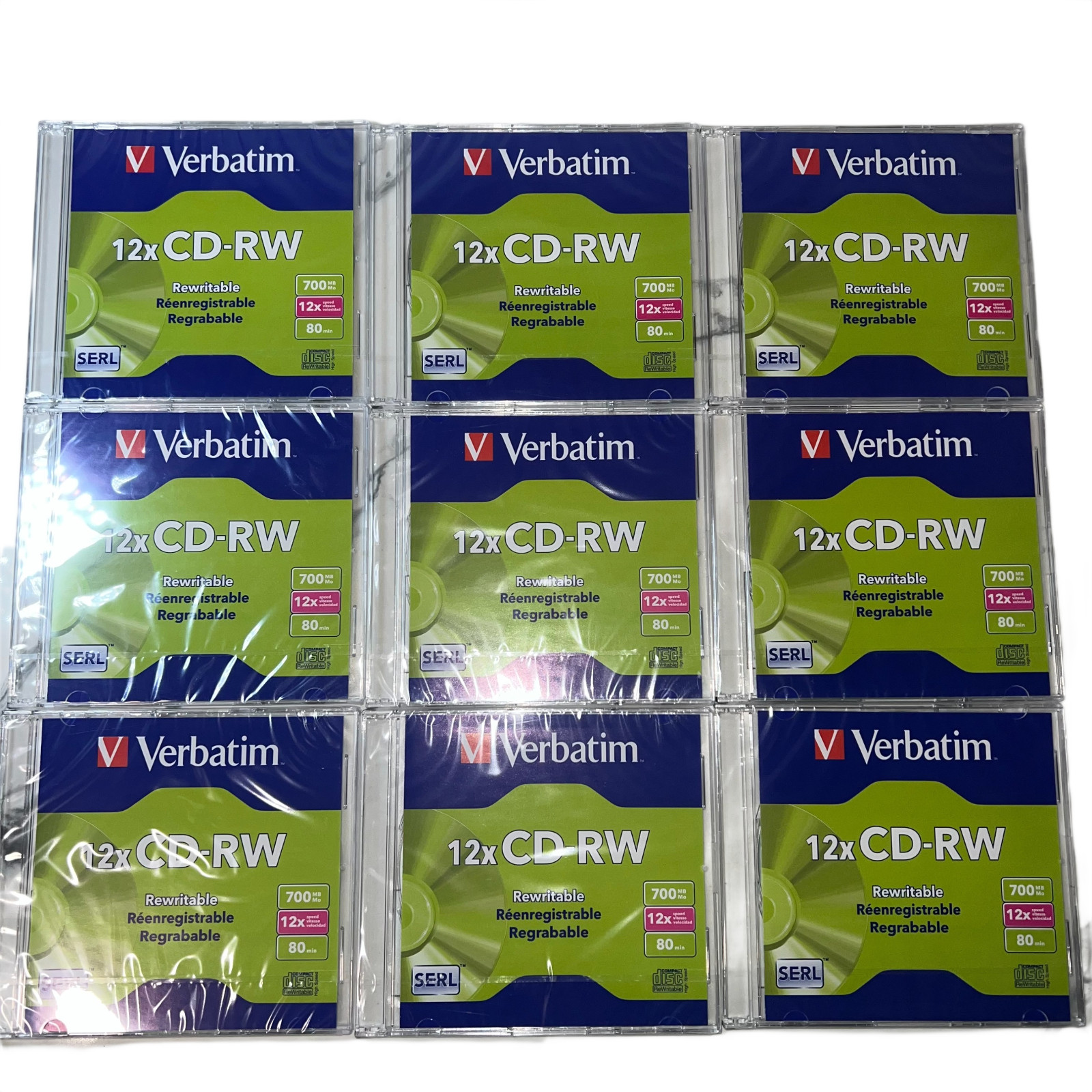 9x Verbatim CD-RW 700MB 12X High Speed Branded 1-Pack Slim Case