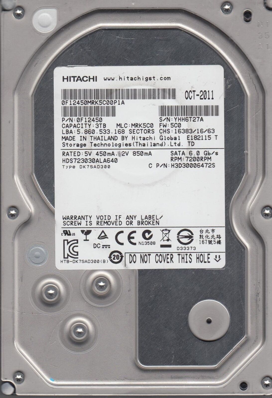 Hitachi Gst Deskstar 7K3000 HDS723030ALA640 3TB 7200RPM 64MB Cache SATA 6.0GB/s