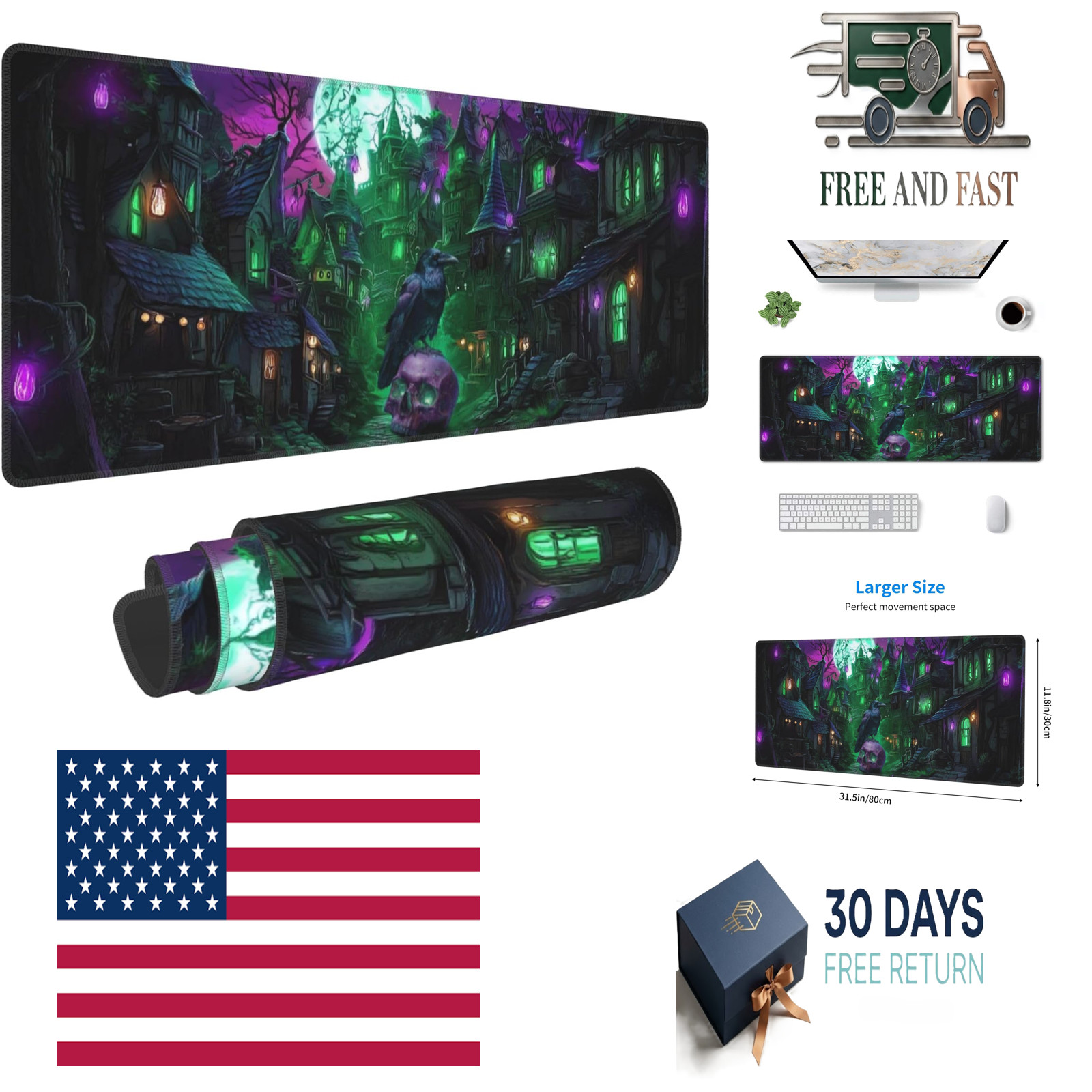 Halloween Mouse Pad Extended Large Gaming Mouse Pad XL Stitched Edges for Gamer