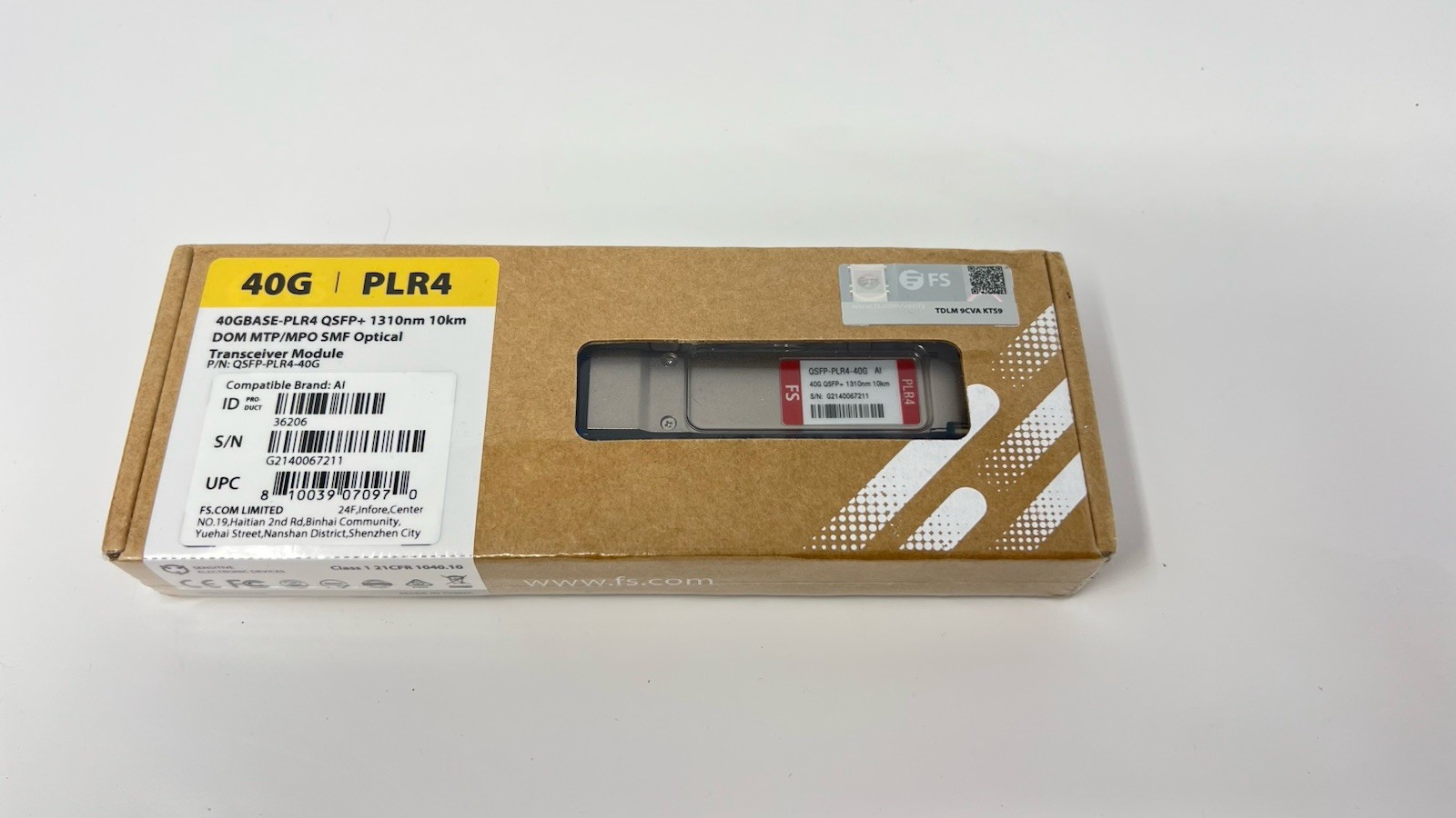QSFP-40G-PLR4 MPO 40GBASE-PLR4 QSFP+ 1310nm 10km DOM MPO-12/APC SMF