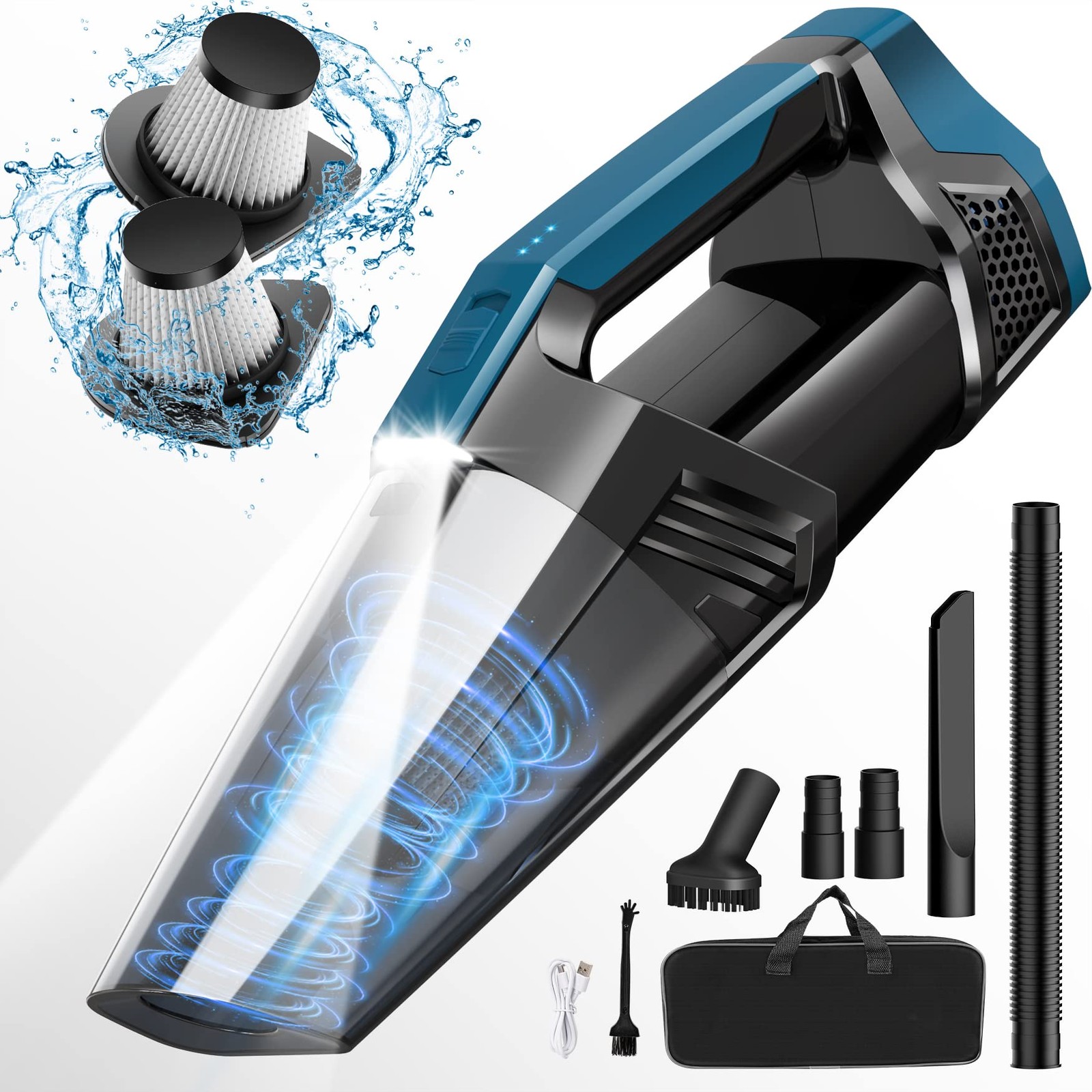 Cordless Car Vacuum Lightweight High Power Handheld Vacuum Cleaner with LED L...