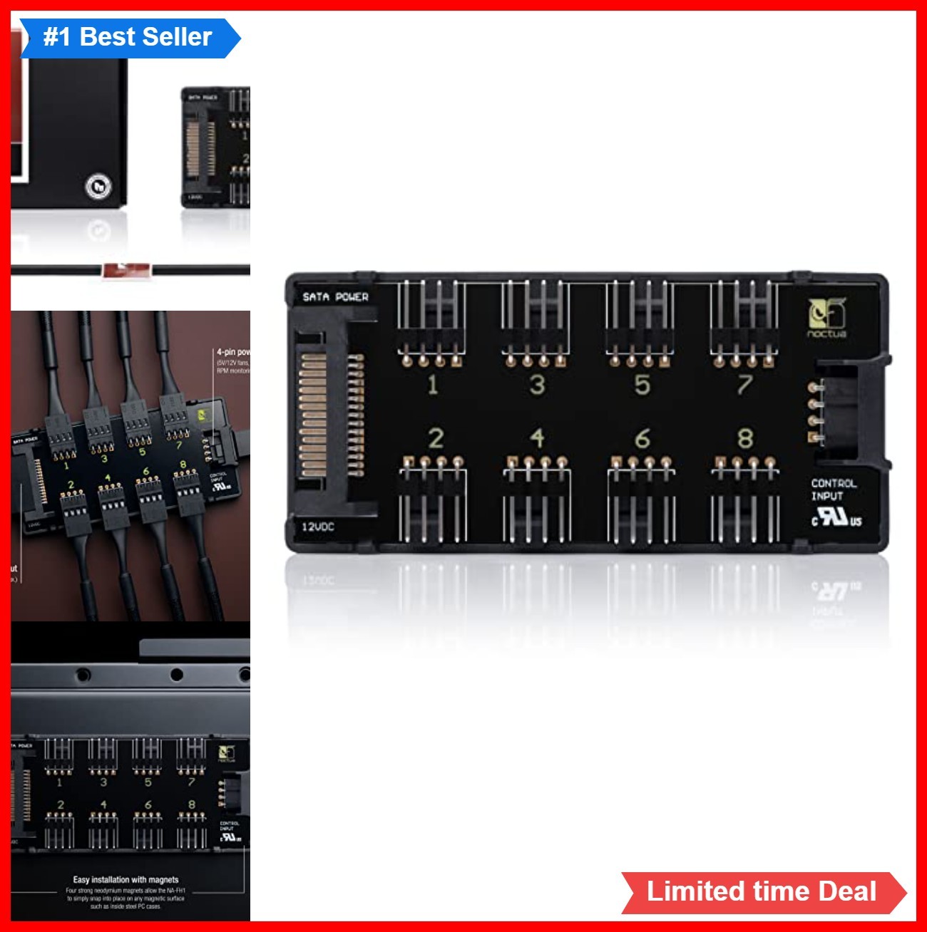 8 Port PWM Fan Hub Magnetic 4 Pin SATA 54W 24W Short Circuit Protection PC Case
