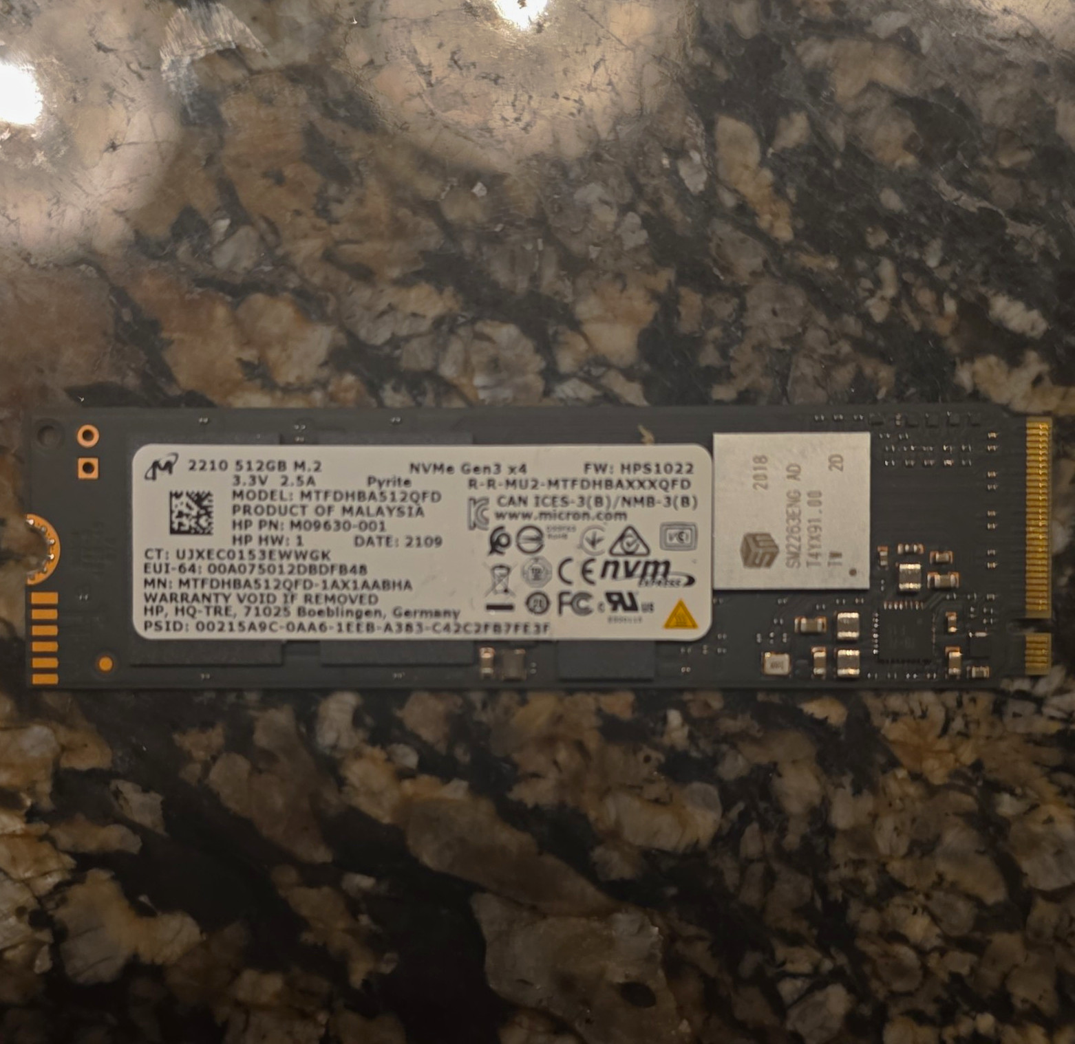 Micron 512GB NVMe M.2 PCIe Gen3 x4 Internal SSD MTFDHBA512QFD M09630-001