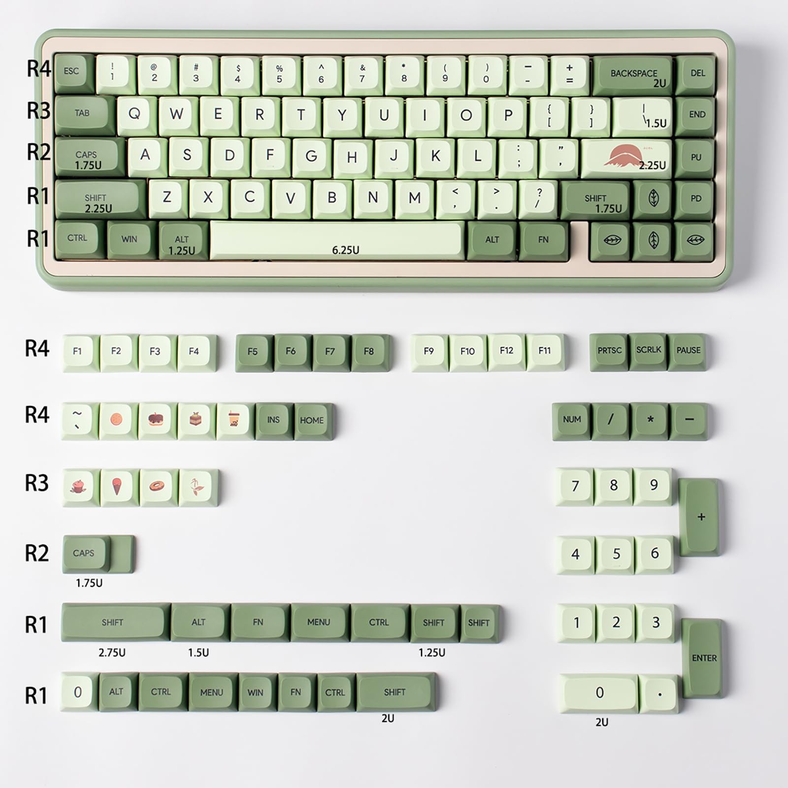124 Keys Matcha Green Keycaps XDA Profile Dye Sub PBT For 60/65/95 Percent