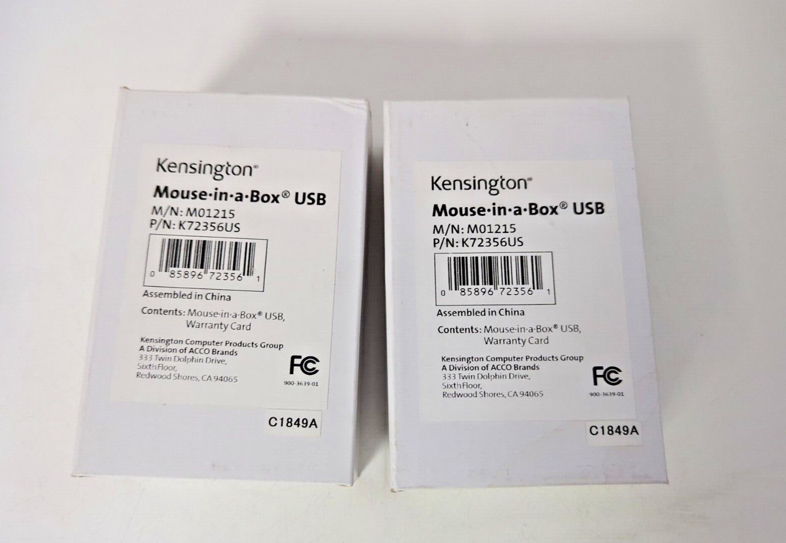 Lot of 2 - Kensington Mouse·in·a·Box USB Computer Mice M01215 K72356US