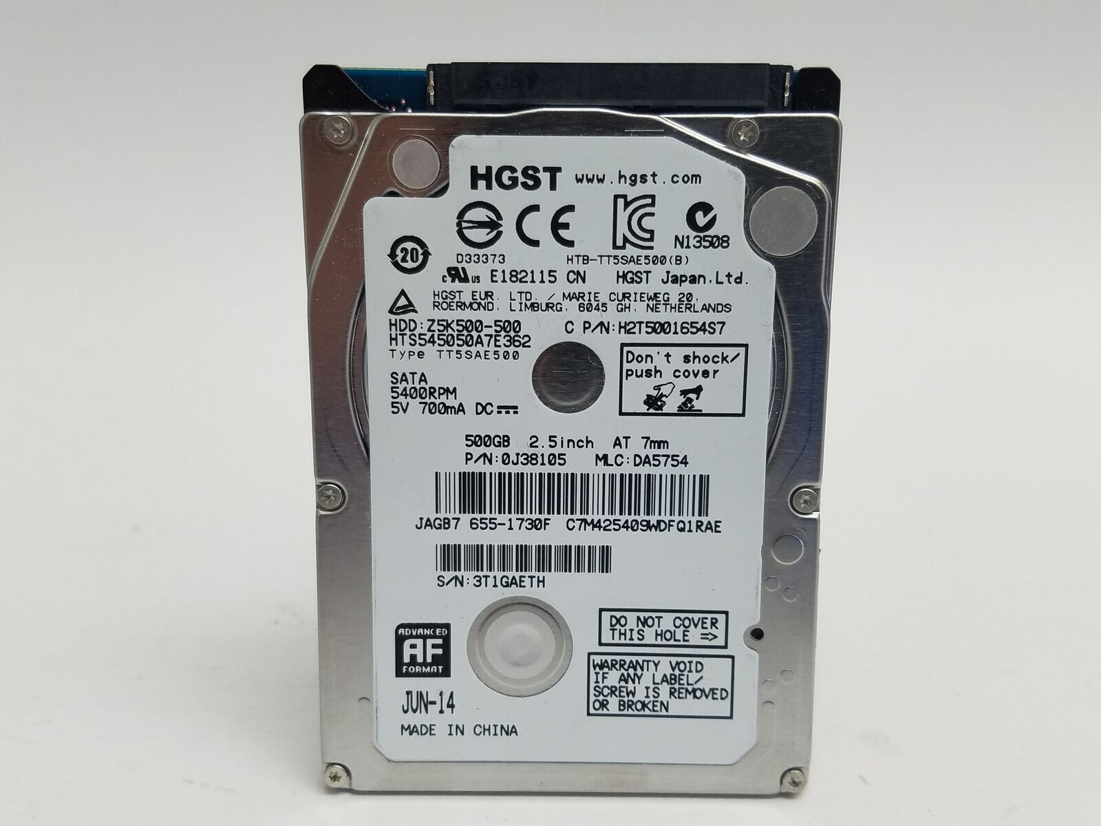 Hitachi 500GB SATA 2.5 Hard Drive HTS545050A7E362, PN 0J23845, MLC DA5206
