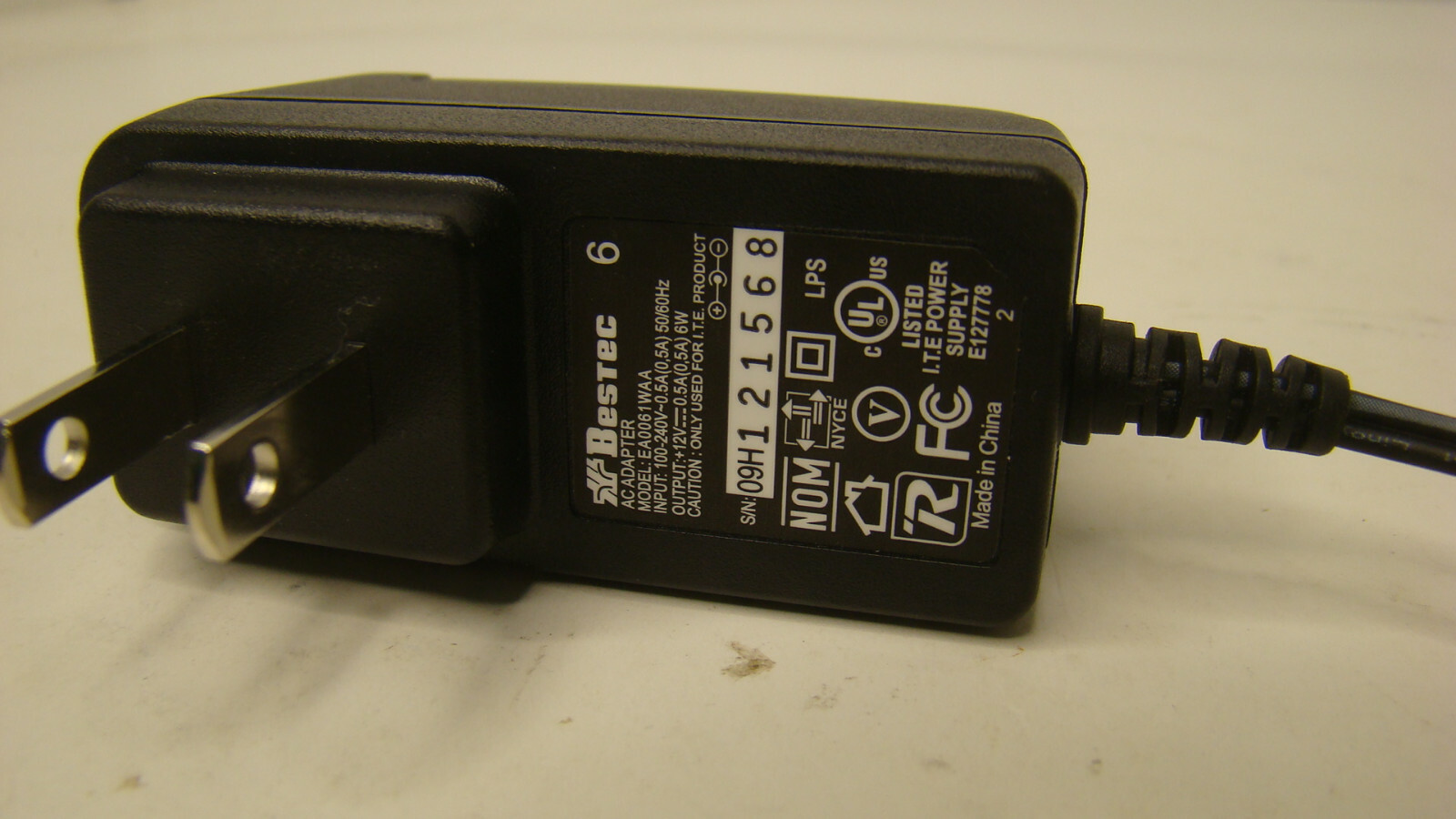 Bestec Model EA0061WAA AC Adapter Power Supply 12V 0.5A