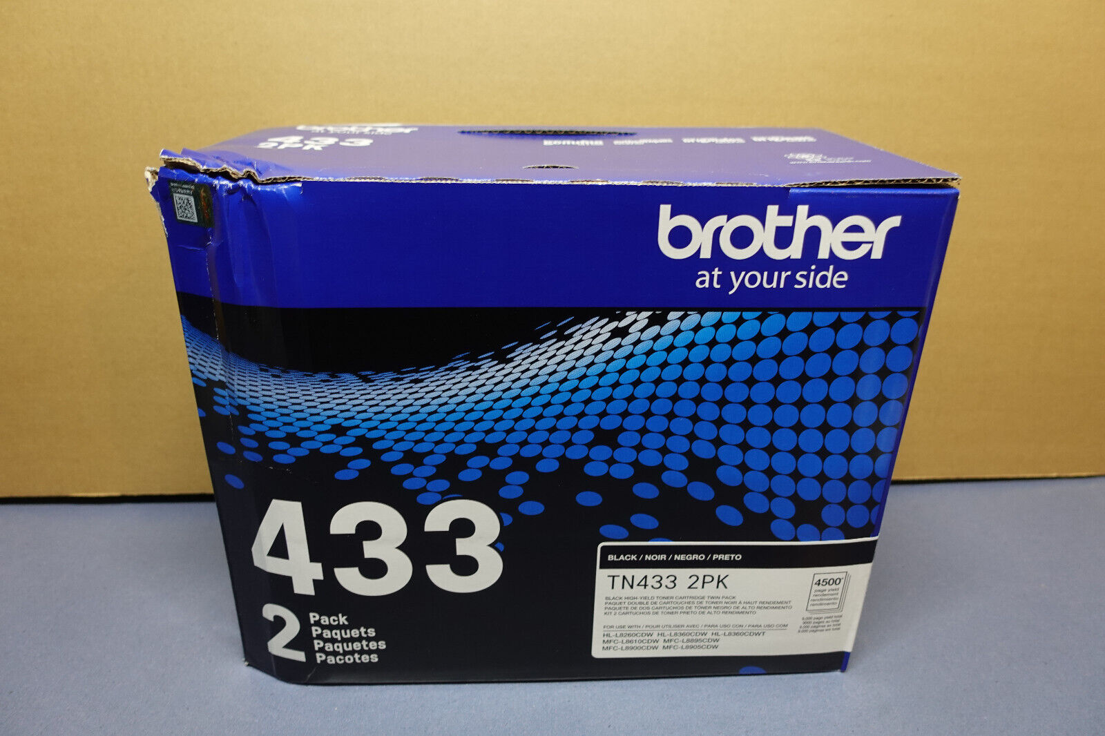 2-Pack Genuine Brother TN433BK Black High-Yield Toner Cartridges TN433 2PK NIB