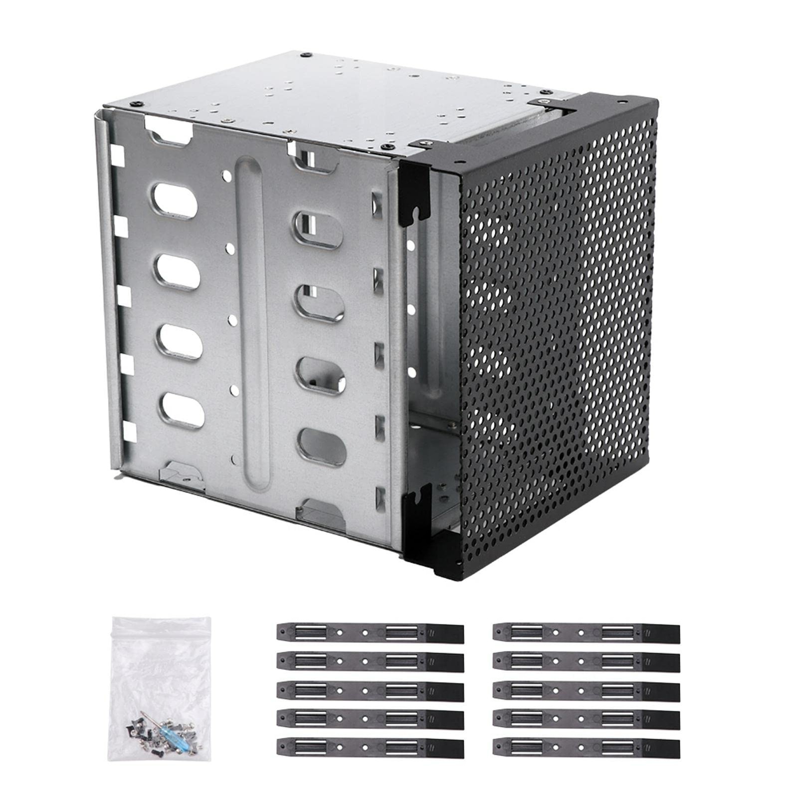 5.25in to 5x3.5in Hard Drive Cage, Modular Optical Bay HDD Rack, Silver