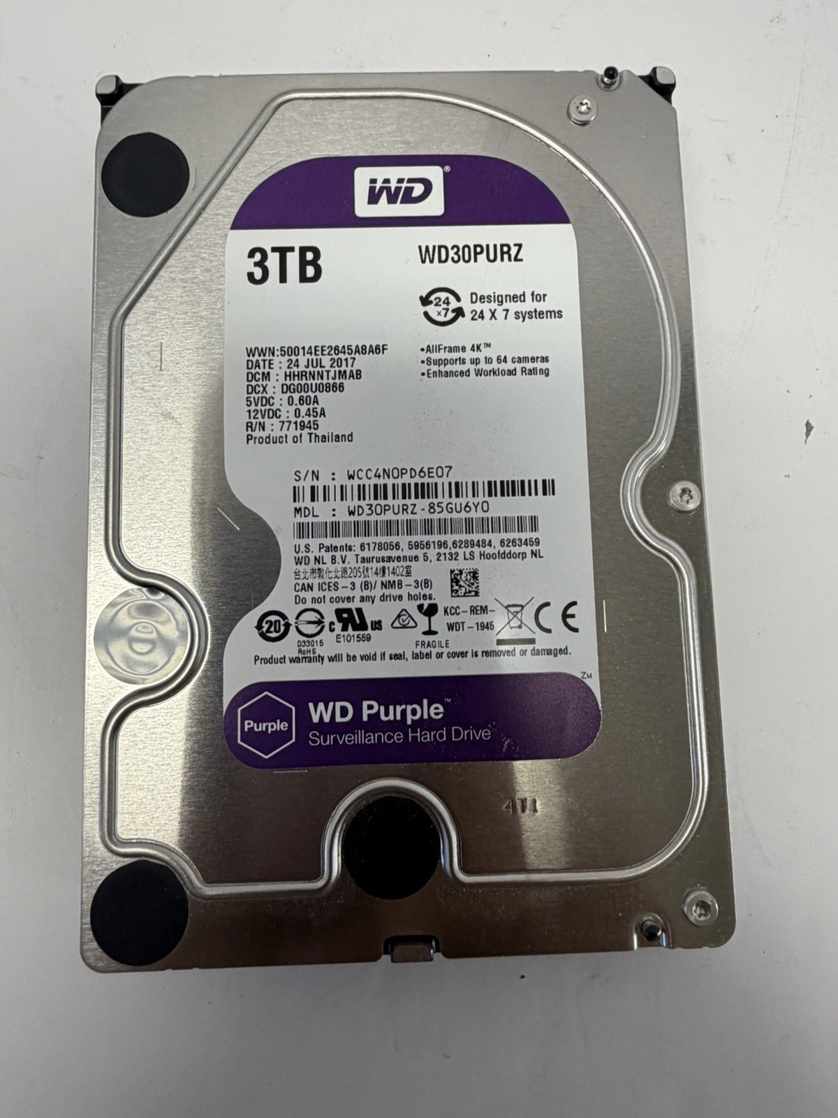 Western Digital WD Purple WD30PURZ 3TB 3.5" SATA 5400RPM w/ 100% Health