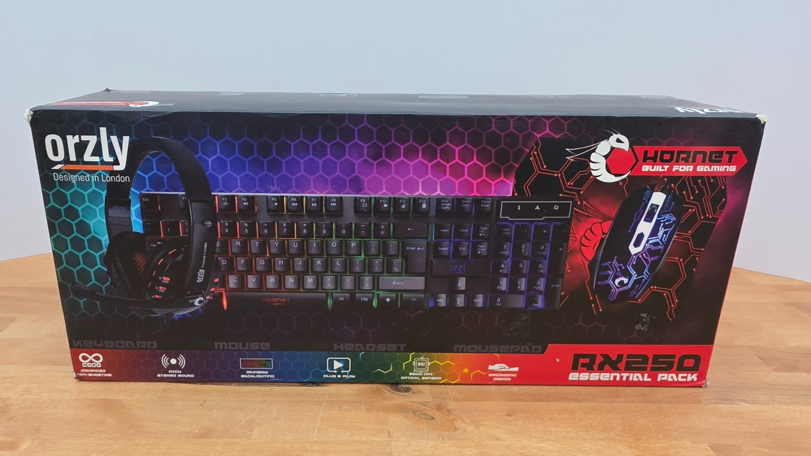 Orzly Hornet RX250 Essential Gaming Pack Keyboard Mouse Headset Mousepad