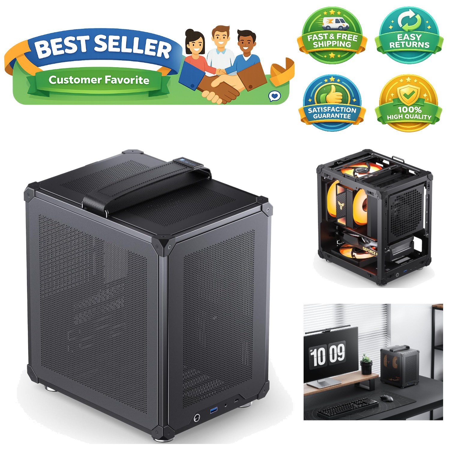 C6-ITX Black Mini ITX Handled Mesh PC Case, Simple Compact Desktop Chassis, S...