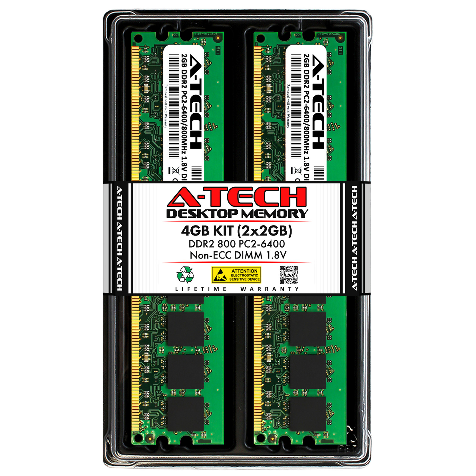 A-Tech 4GB 2x 2GB PC2-6400 Desktop DIMM DDR2 800 MHz Non-ECC Memory RAM 6400U 4G