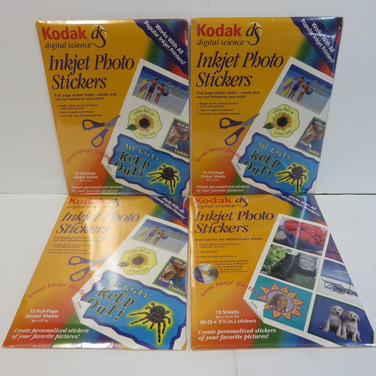 Kodak Inkjet Photo Stickers 60 PAGES 360 3X3 3/4 STICKERS  Bulk Lot 4 NEW PACKS