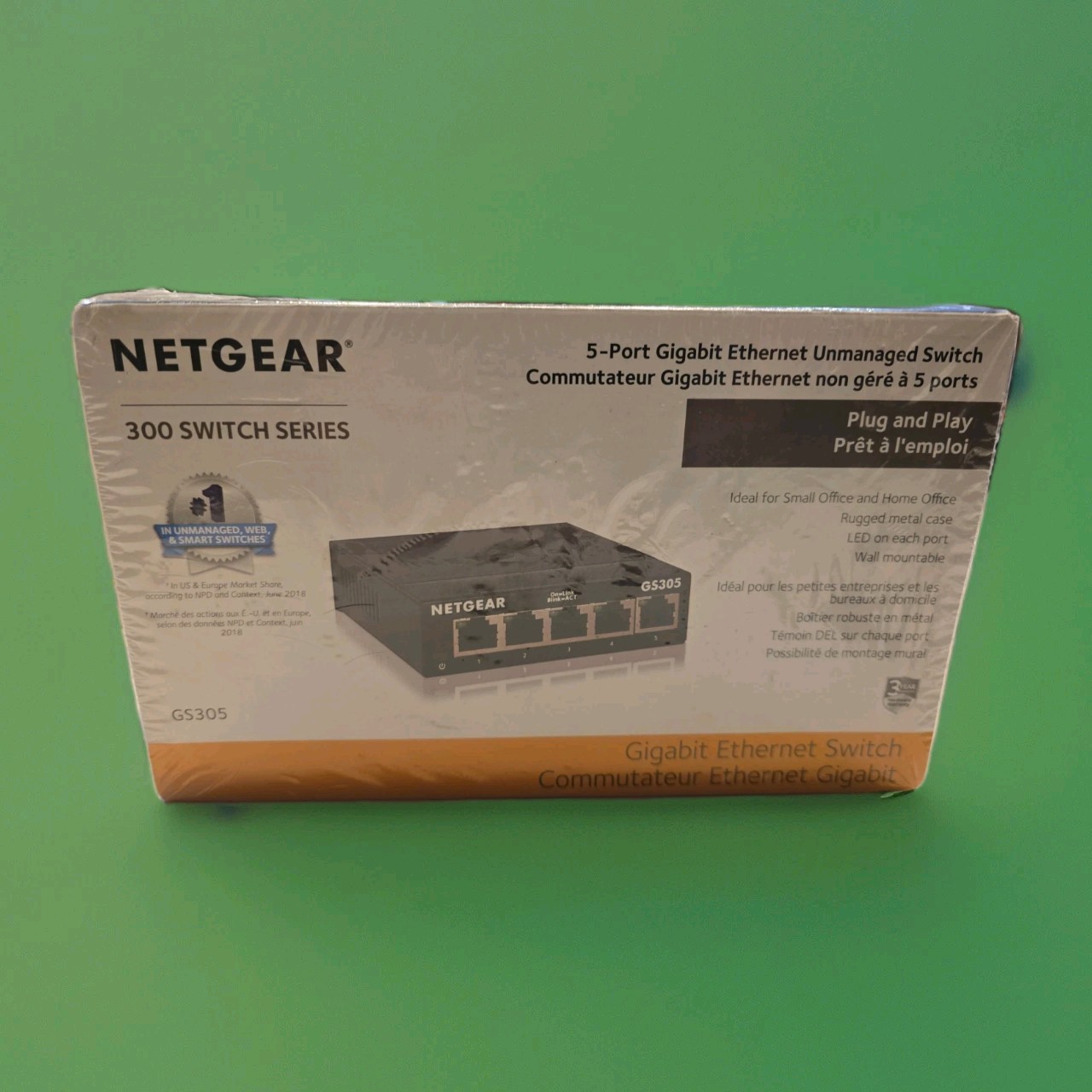 NETGEAR GS305 5-Port Gigabit Ethernet Switch New Sealed Metal Case Plug Play