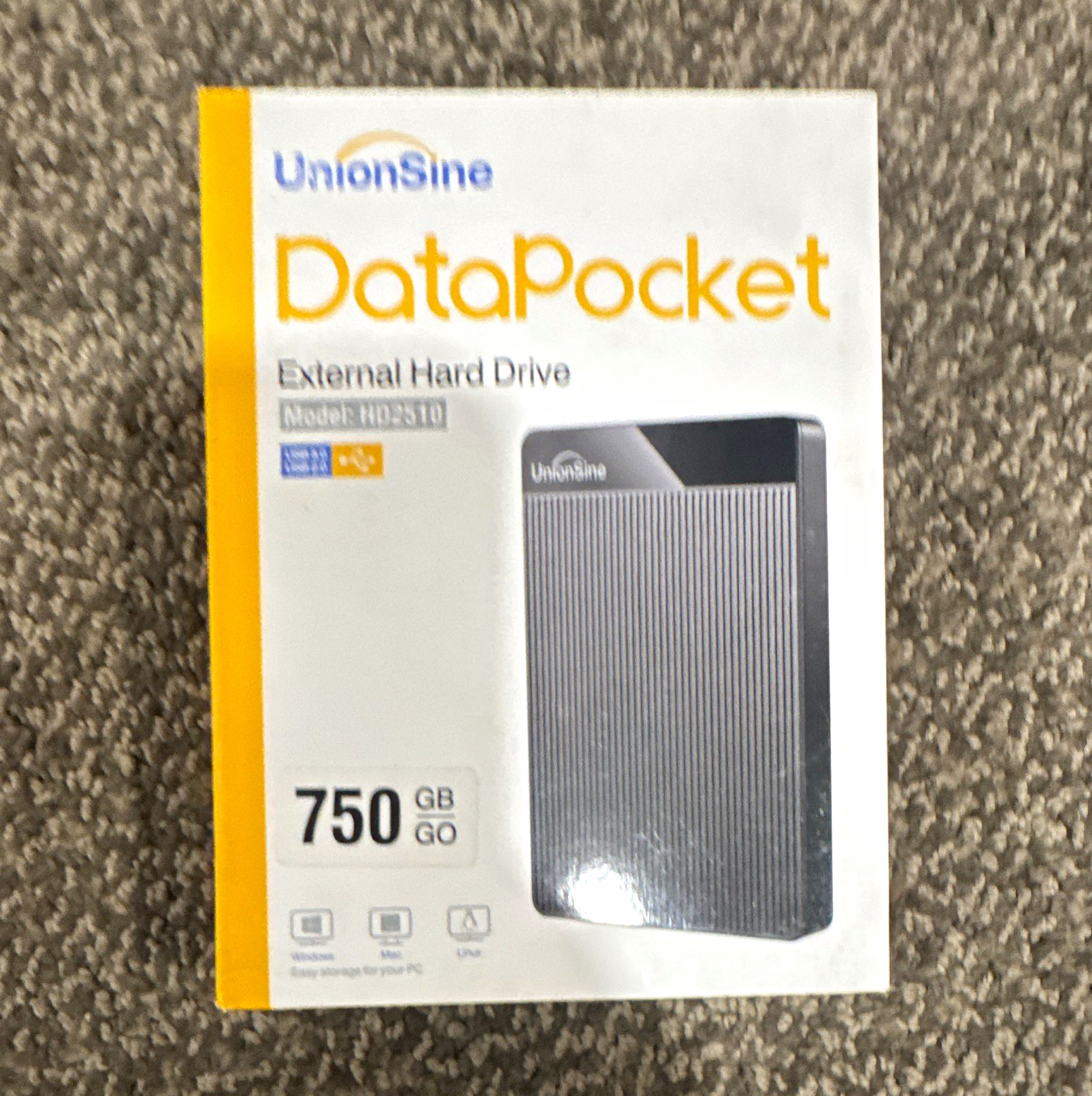 UnionSine DataPocket 750GB External HDD USB 3.0 Plug and Play Black