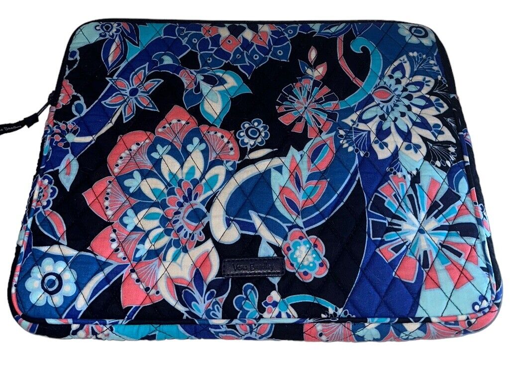 Vera Bradley Laptop Tablet Sleeve Zipper Lotus Flower Swirl Blue & Pink