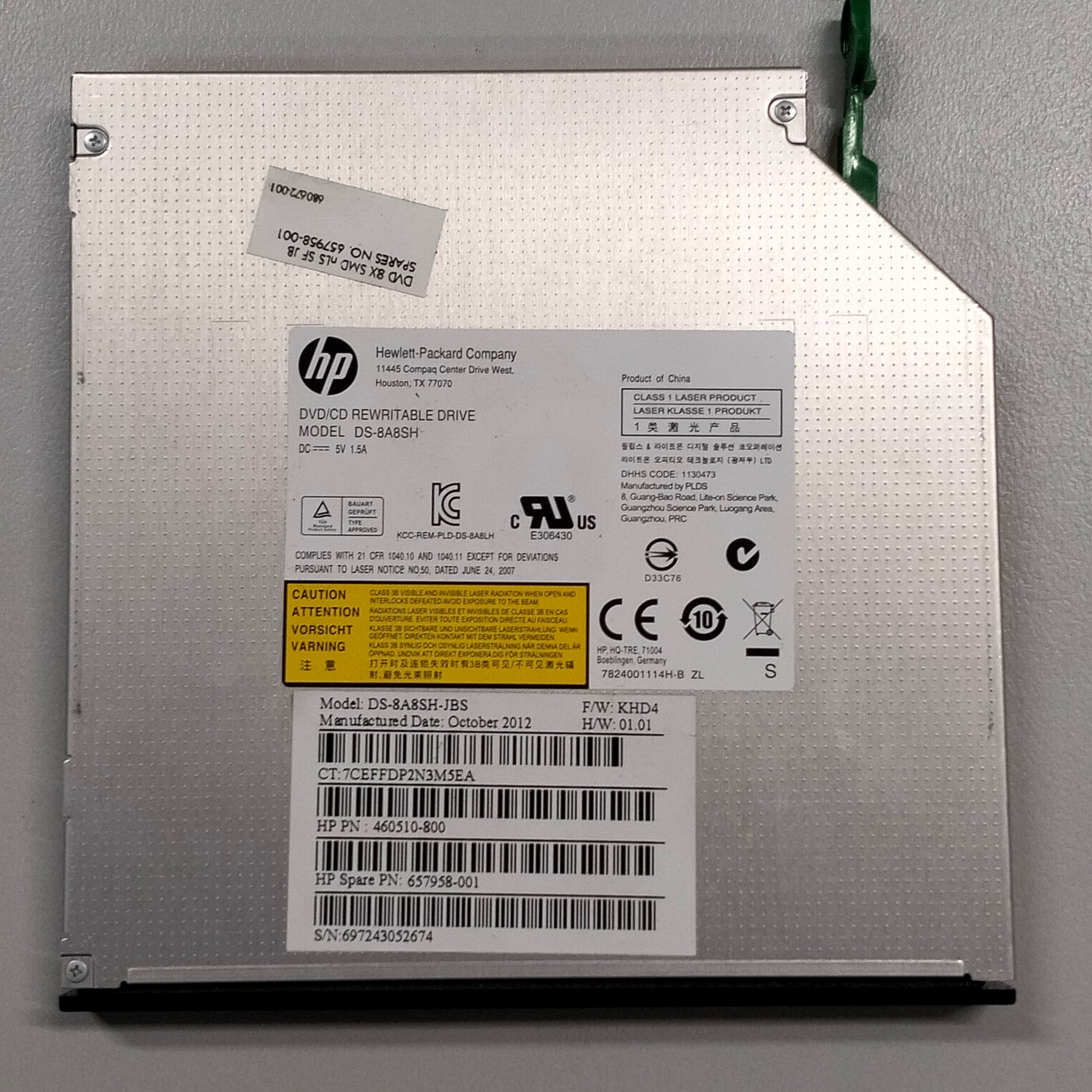 Genuine HP DS-8A8SH CD DVD±RW SATA Optical Drive + Bezel 460510-800 657958-001