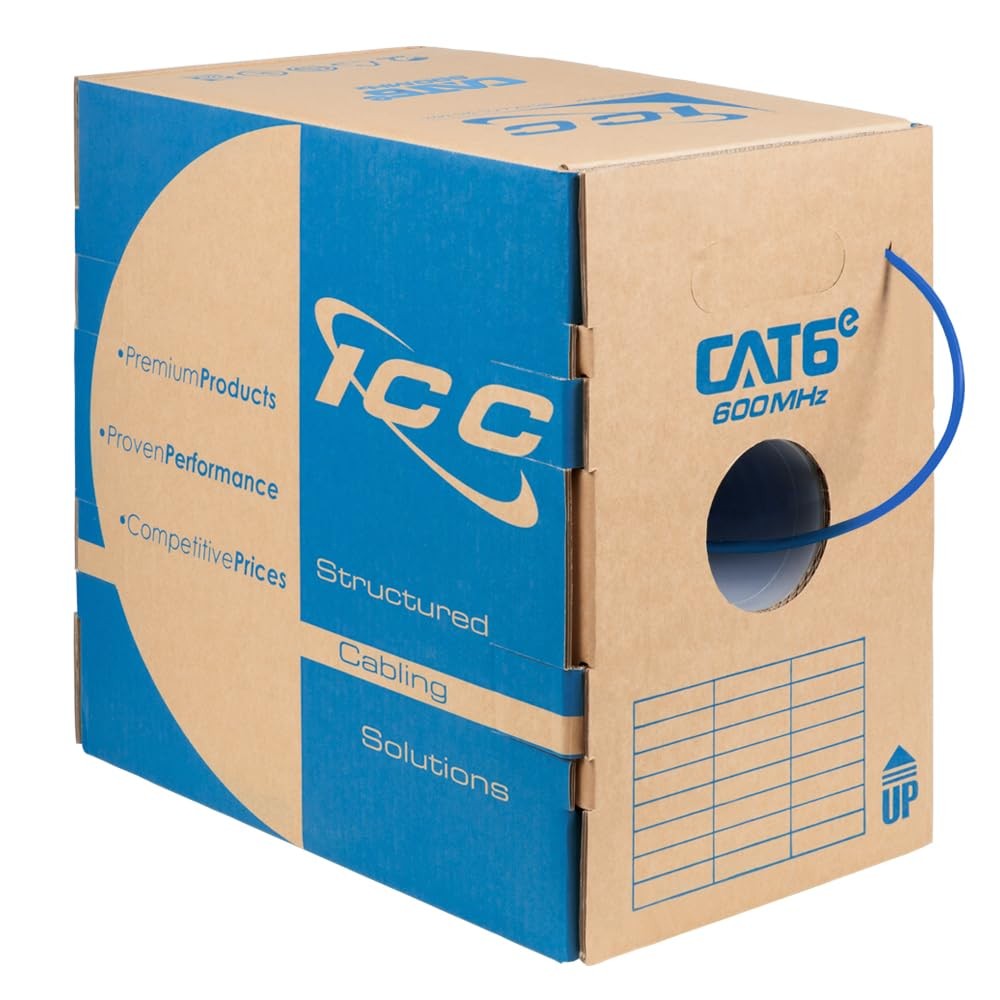 ICC Cat6e CMR Riser 1000ft - UTP 23AWG, 100% Solid Pure CAT6e (600Mhz), Blue 