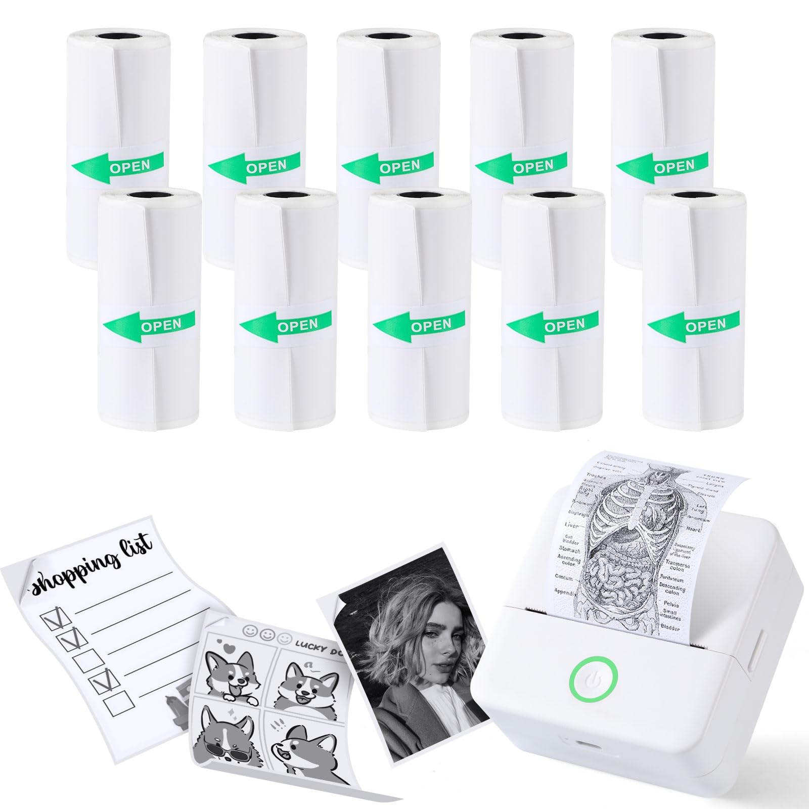 10 Rolls Print Pods Printing Paper, 57 X 25mm Inkless Self-Adhesive Printable...