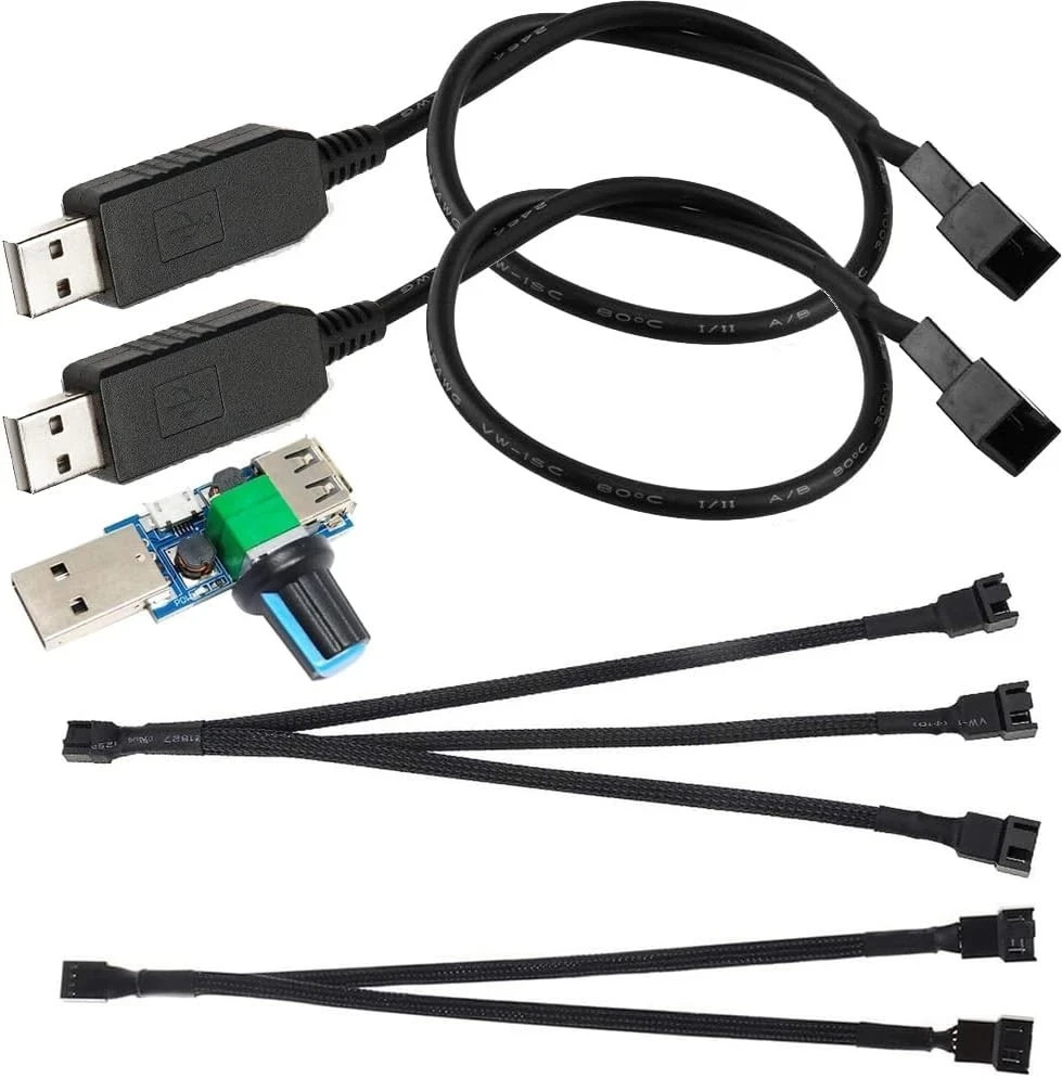 2pcs 12V Step-Up USB to 3-Pin / 4-Pin PWM 5V Sleeved Fan Power Adapter...
