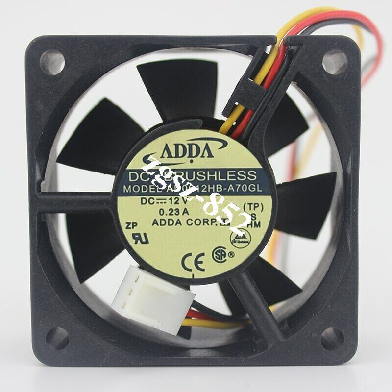 For ADDA AD0612HB-A70GL DC12V 0.23A 60x60x25mm 3 Pin Case/CPU Cooling Fan