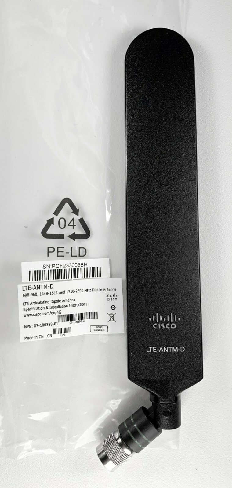 NEW Cisco LTE-ANTM-D Articulating Dipole Antenna w/TNC Male Connector 5G/4G Lte