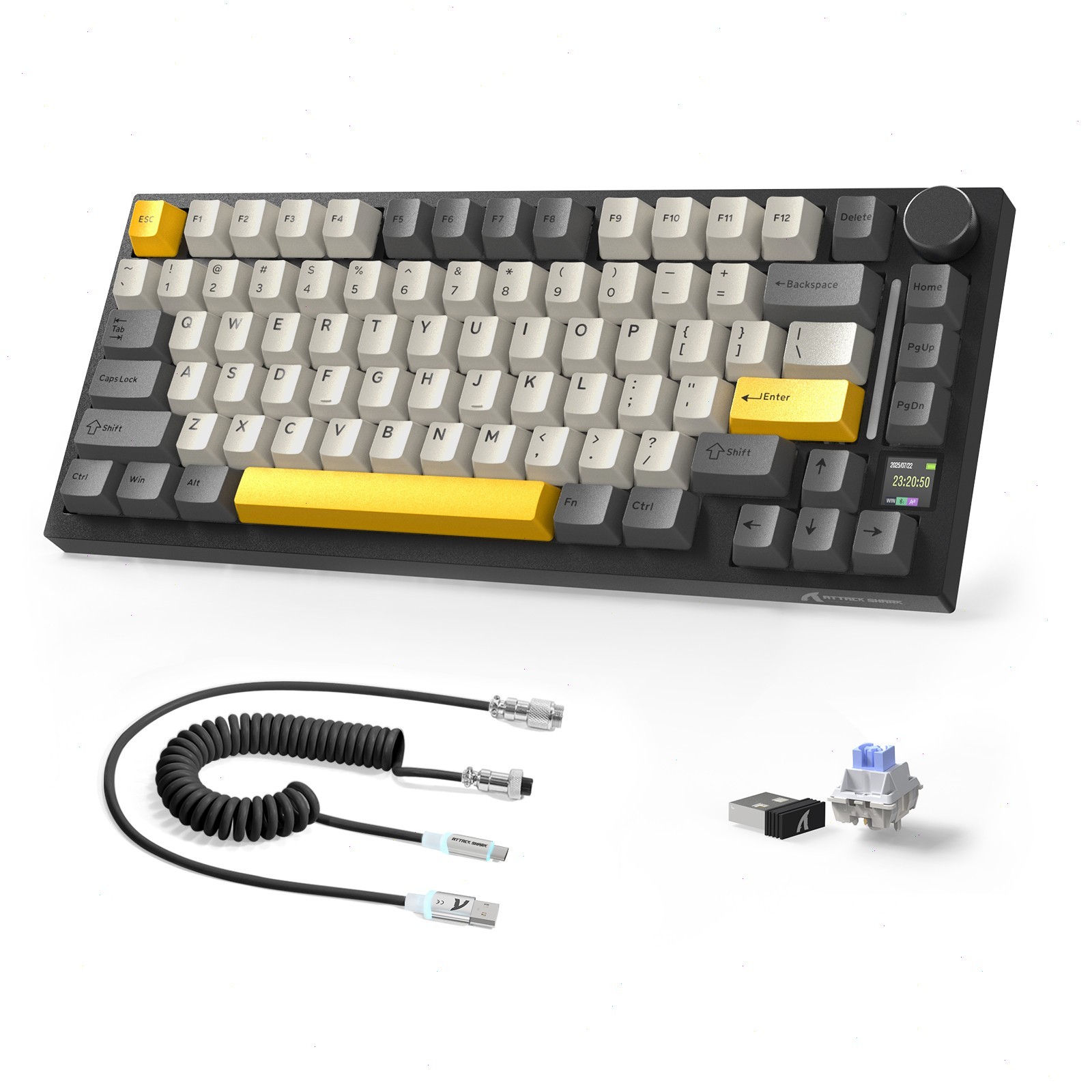 ATTACK SHARK X820 Ultra Starry Black Tri-mode RGB Keyboard, Shark & Gift Linear