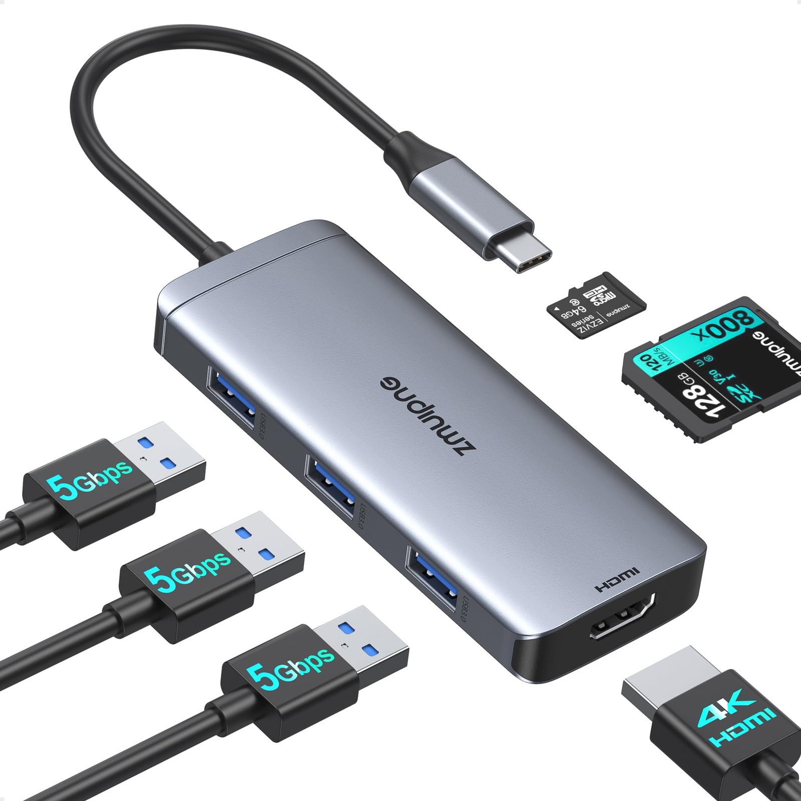 USB C Hub Adapter for MacBook Air Pro USB-C HDMI Dongle for Mac Converter 6 i...